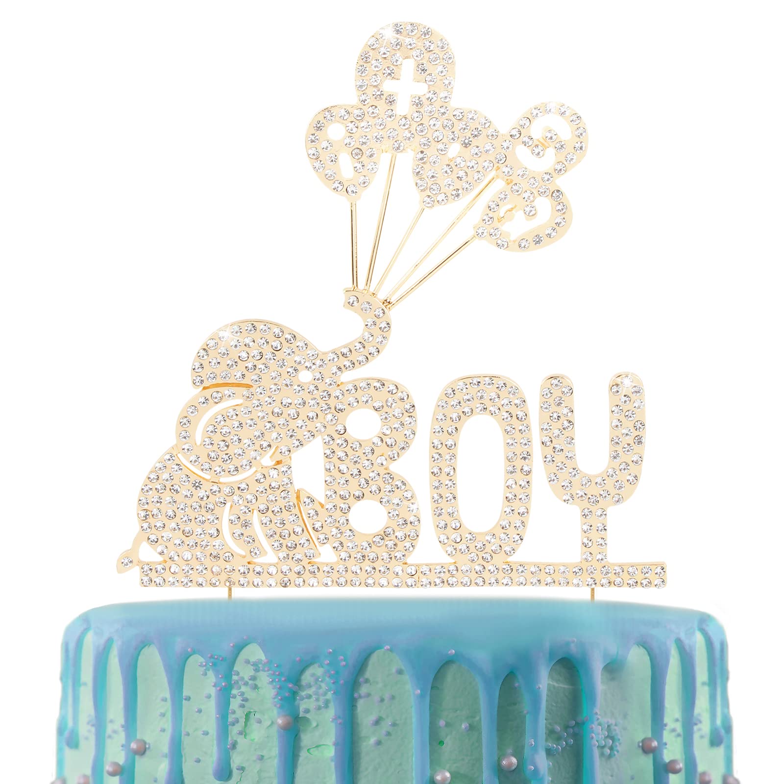 LINGTEER Gold Elephant Baby Boy Cake Topper with Rhinestones - Cheers to Sweet Baby Boy, Baby Shower & First Birthday Party Decorations - Perfect for Baby Shower Centerpieces, Gender Reveal Parties, and 1st Birthday Celebrations