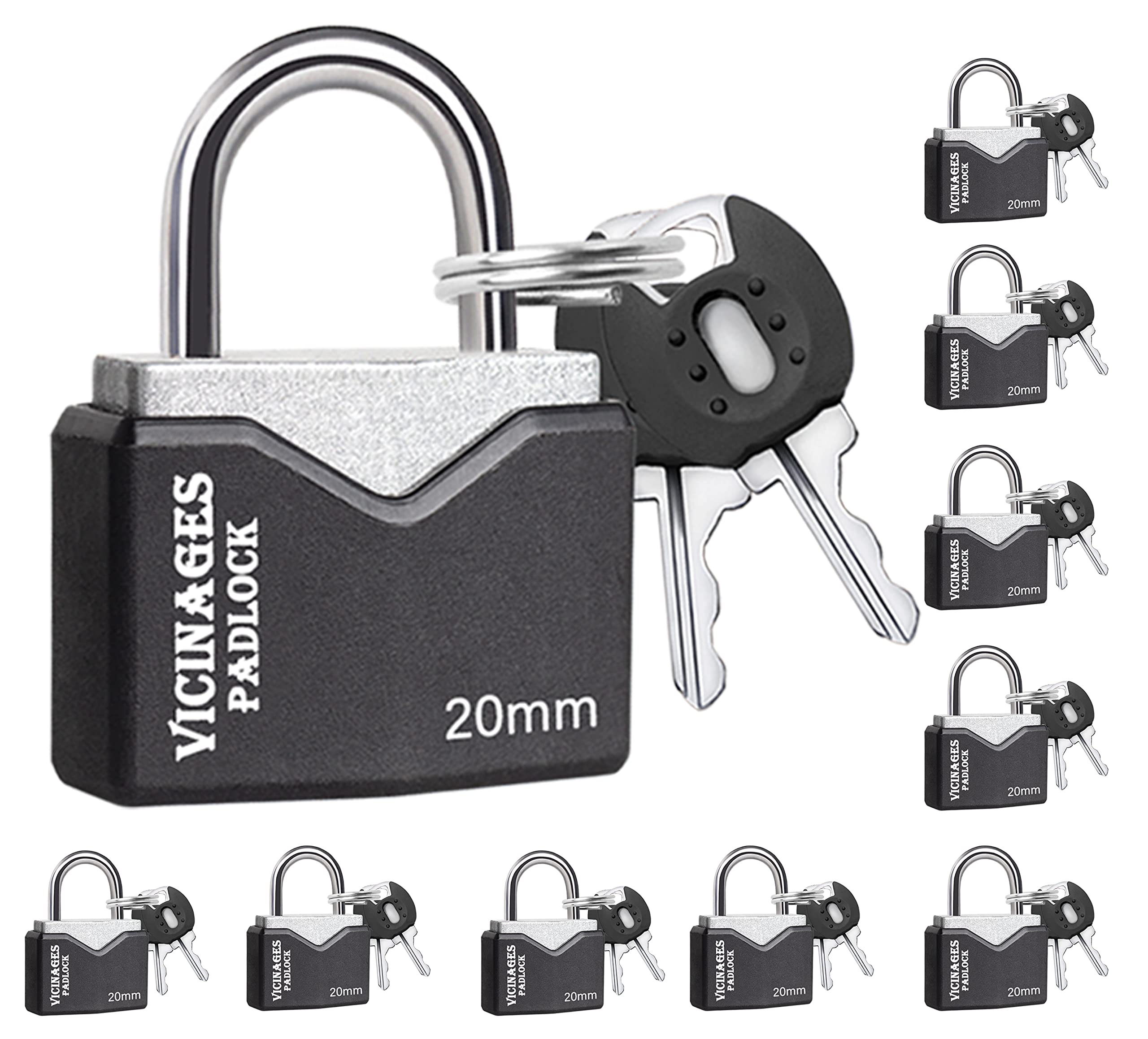 Layssa 10 Pack Small Padlocks with 2 Keys - Secure Black Luggage Lock, Backpack Lock, Gym Locker Lock, Suitcase Lock - Perfect for Travel, School, Sports & Home Security