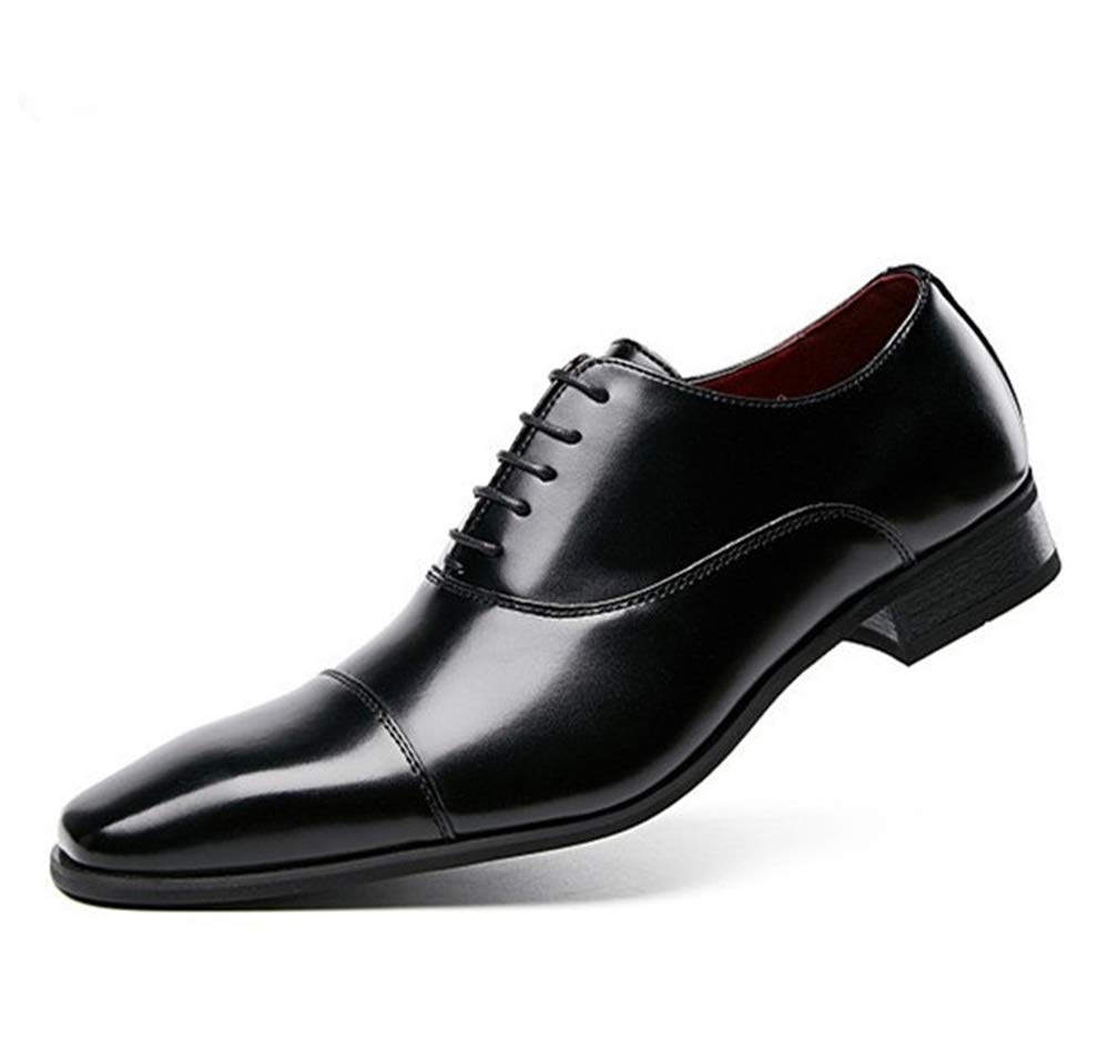 ANGELIA Men's Leather Dress Shoes - Lace Up Square Cap Toe Slip Resistant Block Heel for Wedding, Business & Formal Occasions