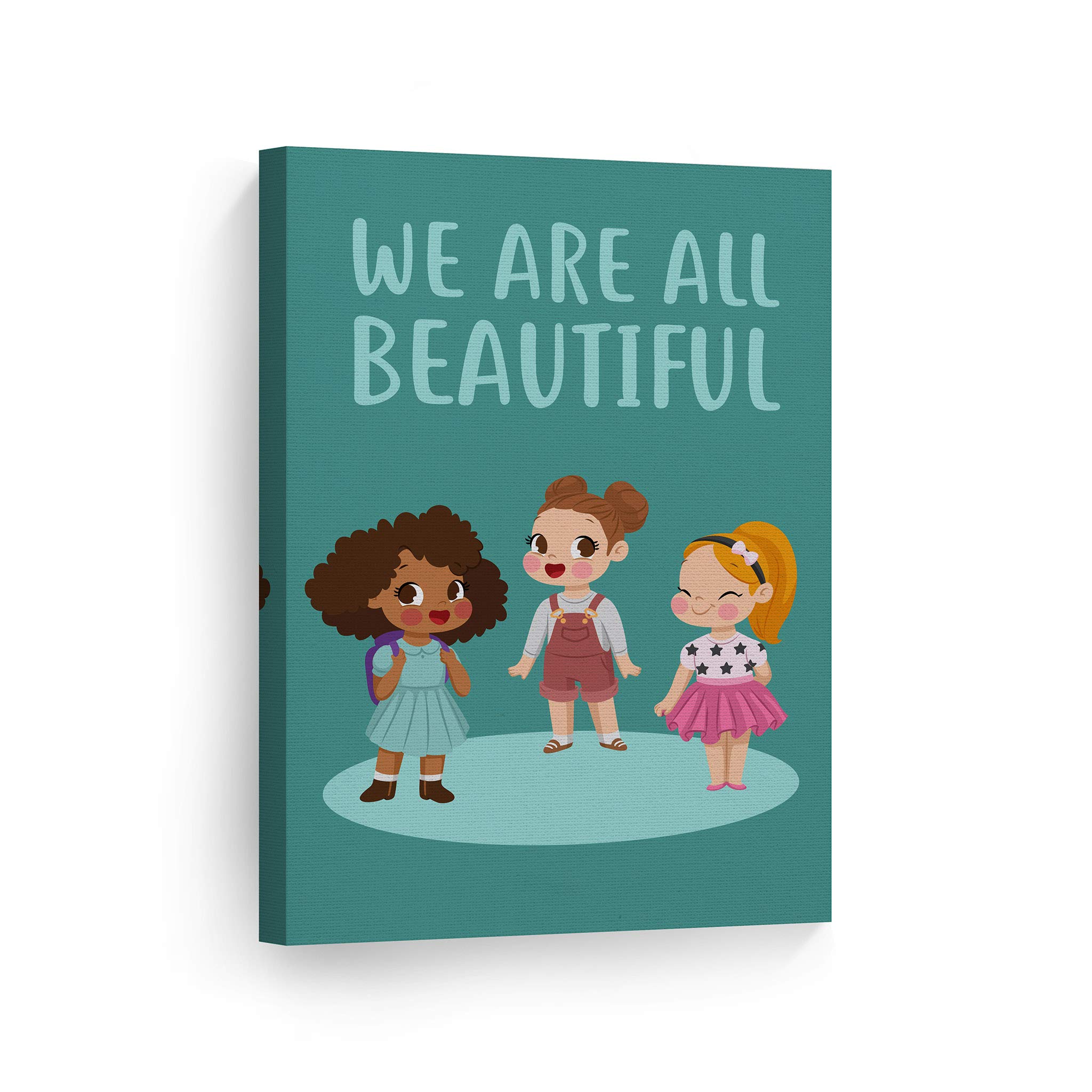 Smile Art Design 'We Are All Beautiful' Diversity Quote Canvas Print - African American Black & White Wall Art for Kids Room, Nursery & Baby Room Decor - Ready to Hang 36x24 - Made in USA | Perfect for Bedrooms, Playrooms & Classrooms