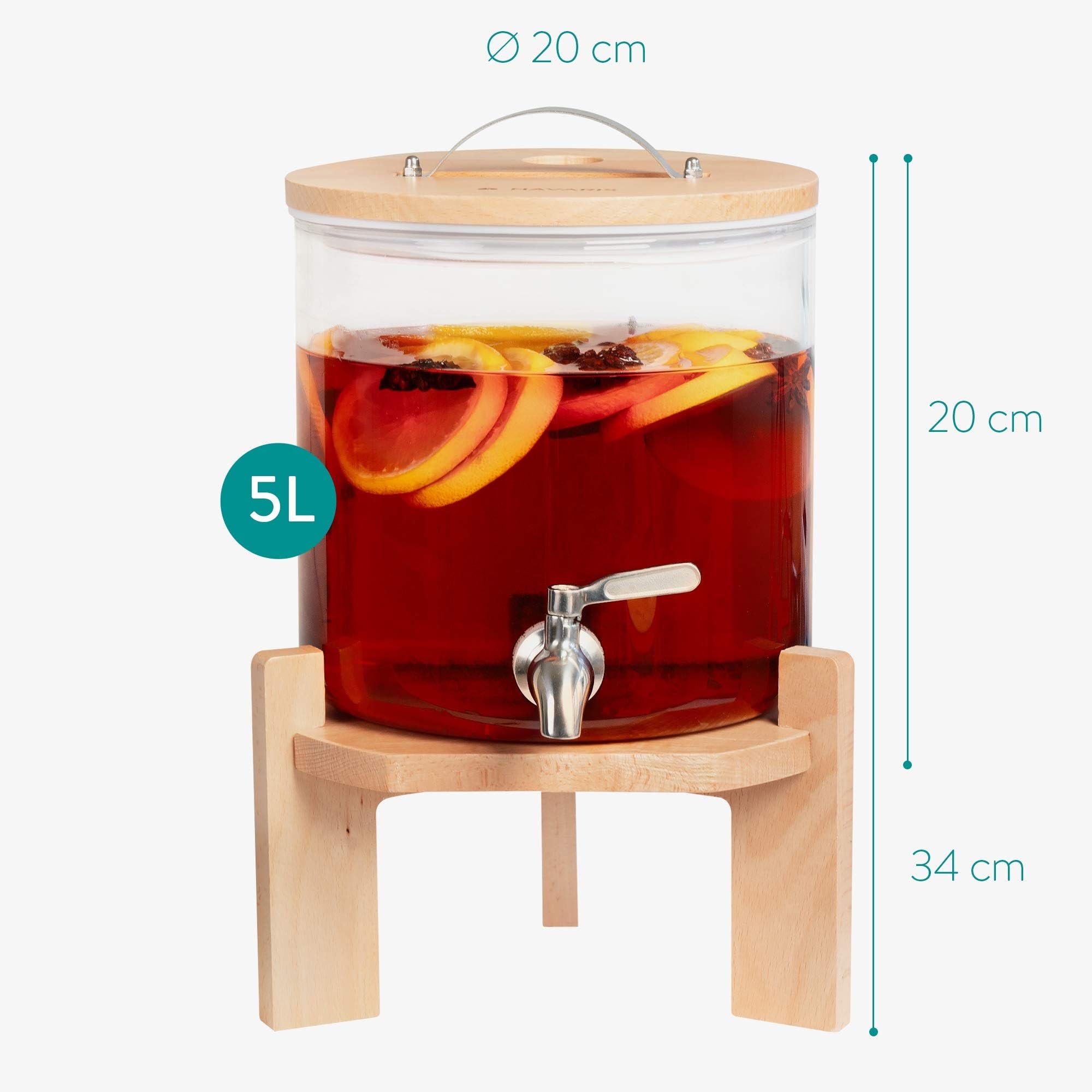 5L/7L Vintage Glass Drink Dispenser with Tap and Stand - Mason Jar Style Beverage Dispenser with Spigot - Large Capacity Refrigerator Safe Cold Water Kettle for Cocktails, Lemonade, Iced Tea & Party Drinks