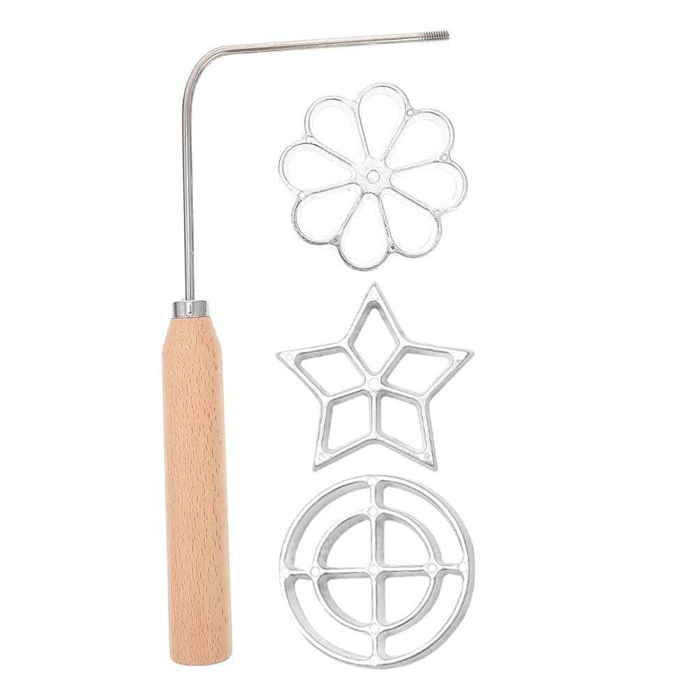 HEMOTON 1 Set Bunuelos Mold with Handle - Rosette & Lotus Flower Cookie Maker, Aluminum Waffle & Achappam Mold Set - Perfect for Making Traditional Rosette Bunuelos, Waffles and Festive Cookies at Home
