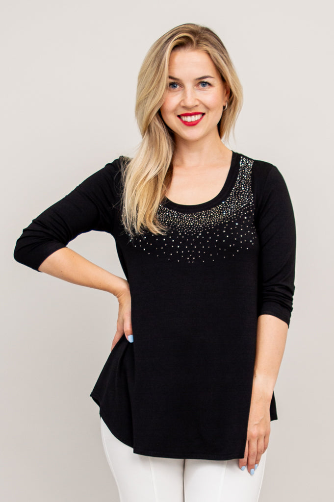 Jazz 3/4 Sleeve Top for Women - Black Diamond Print Bamboo Fabric - Perfect for Dance Classes & Casual Wear