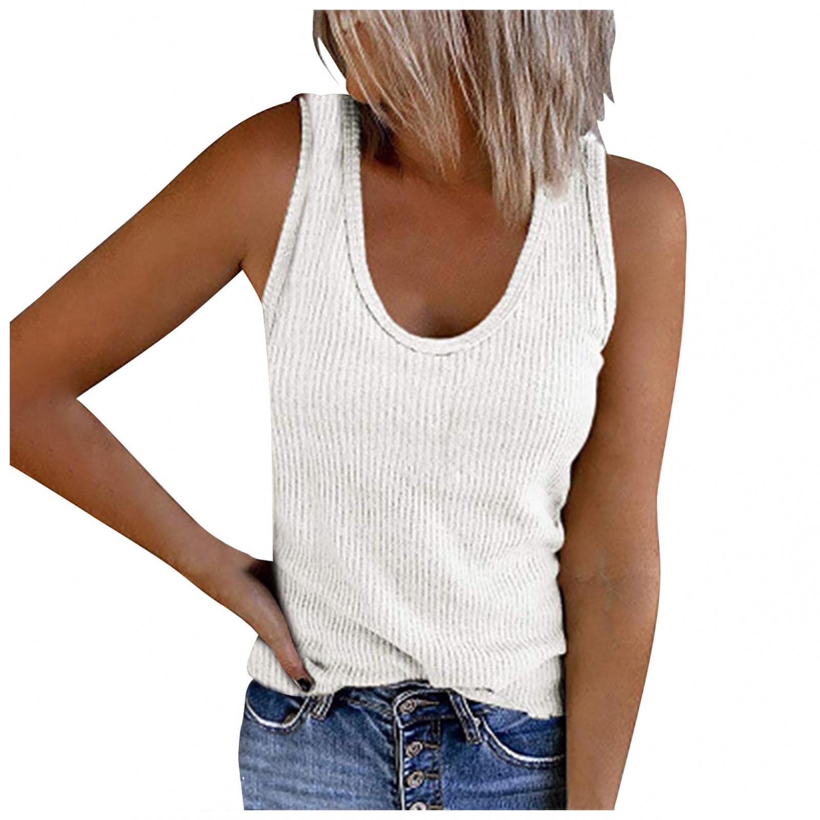 FABIURT Women's Ribbed Sleeveless Tank Tops - Slim Fit O-Neck Casual Summer Tunic Tops for Workout, Yoga & Everyday Wear