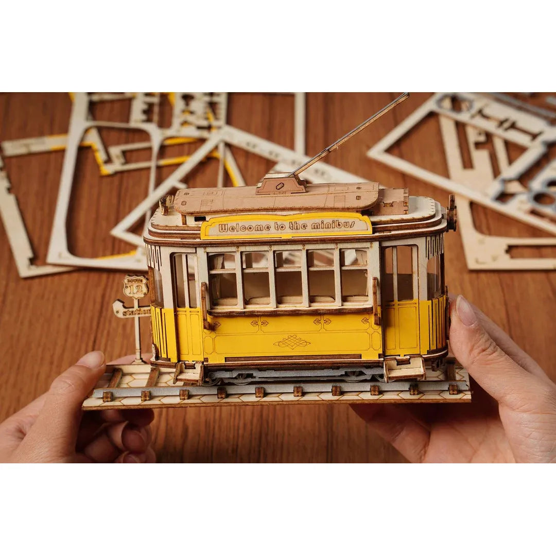 3D Wooden Puzzle Tramcar Model Kit - DIY Craft Toy for Adults & Kids - Fun Educational STEM Building Project - Perfect for Home Decor, Gifts & Relaxation