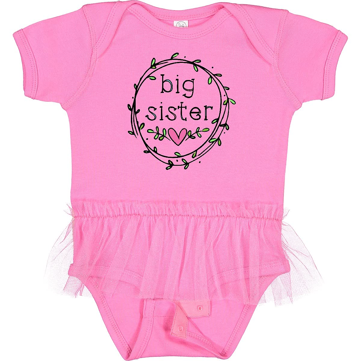Inktastic Big Sister Leaves Circle Heart Infant Tutu Bodysuit - Cute Baby Girl Outfit for Sibling Photos, Newborn Announcements & Special Occasions
