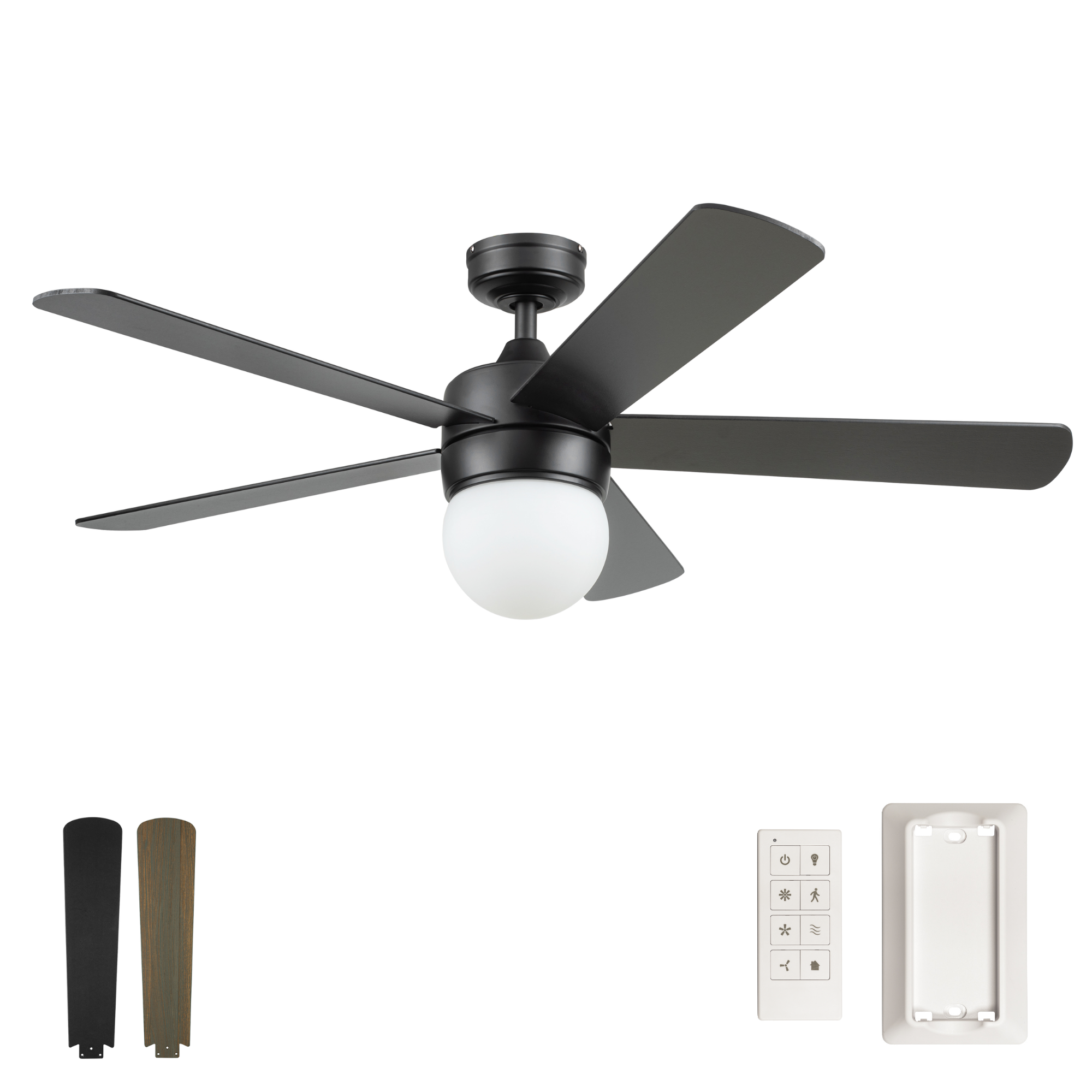 52 Inch Matte Black Ceiling Fan with Remote Control - Energy Efficient, Quiet Operation for Bedroom, Living Room & Outdoor Spaces