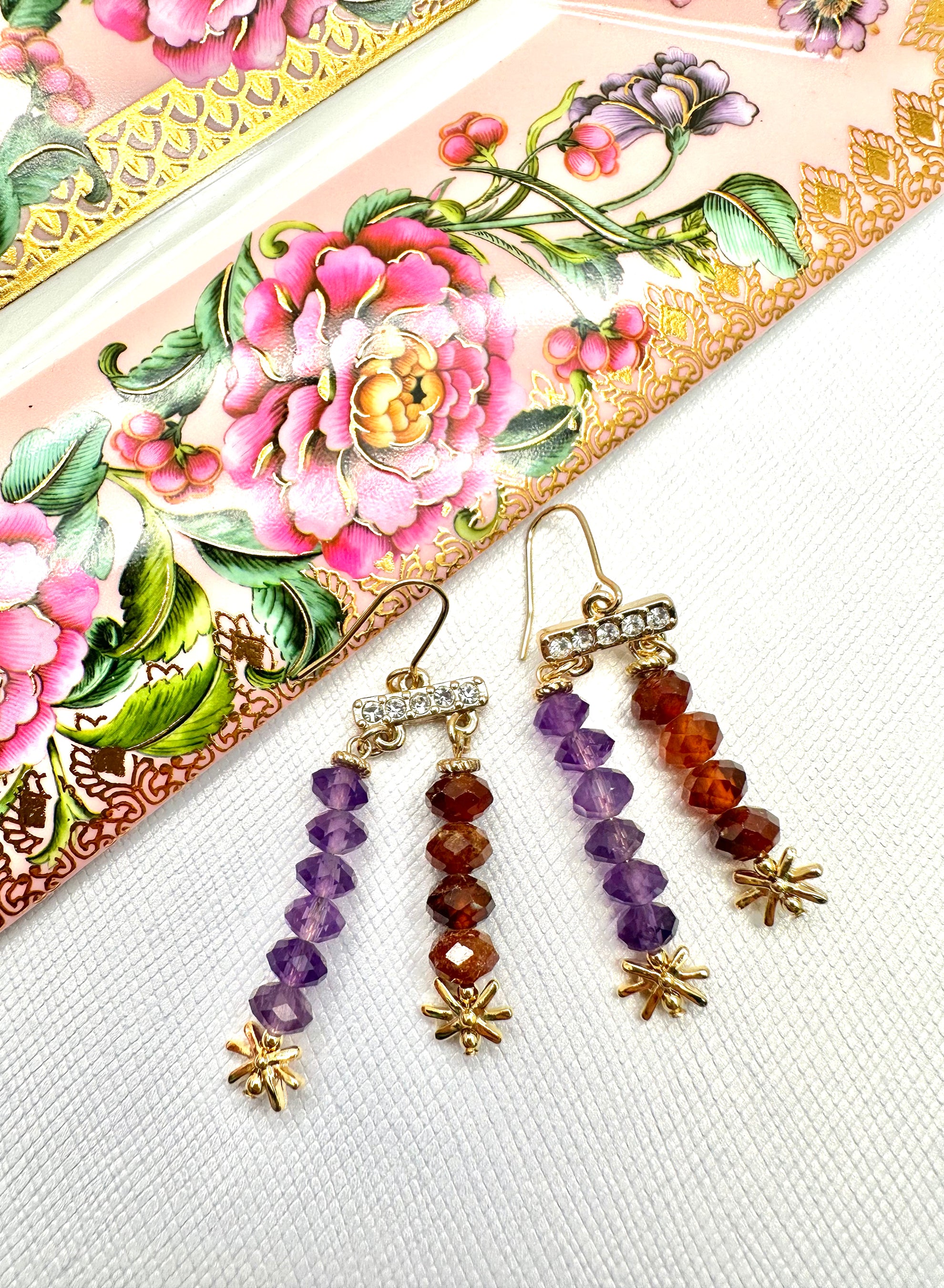 Exquisite Amethyst and Orange Garnet Earrings KE024 – Elegant Jewelry for Women, Perfect for Parties, Weddings & Special Occasions