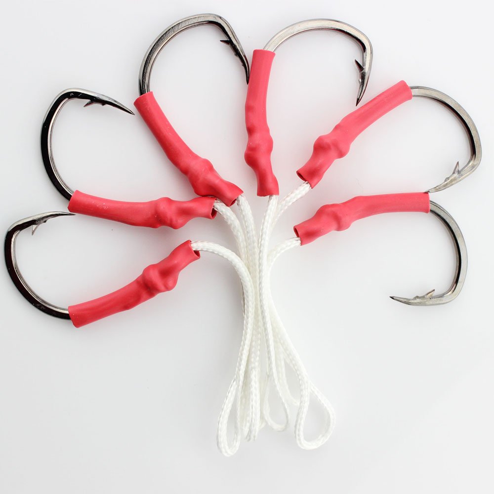 30pcs Fishing Assist Hooks with PE Line - Strong Jig Hooks for Vertical Butterfly Jigging - Perfect for Saltwater & Freshwater Fishing