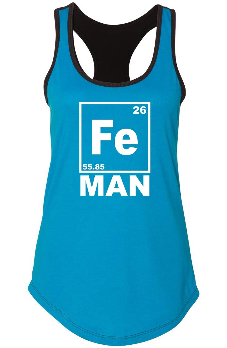 Funny Women's Iron Man Chemistry Periodic Table Racerback T-Shirt - Comical Graphic Tee for Marvel Fans & Science Lovers - Perfect for Cosplay, Comic Con & Geeky Gifts