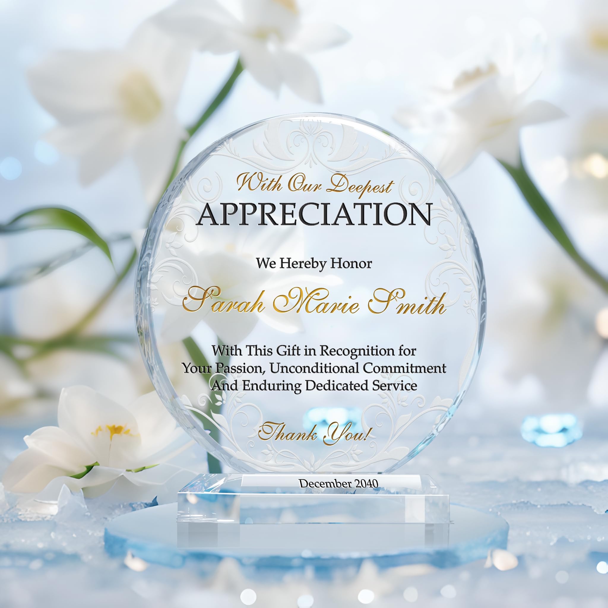 Personalized Crystal Appreciation Award Plaque - Custom Engraved with Name & Date - Unique Thank You Gift for Employees, Staff, Board Members, Doctors, Nurses (6.5