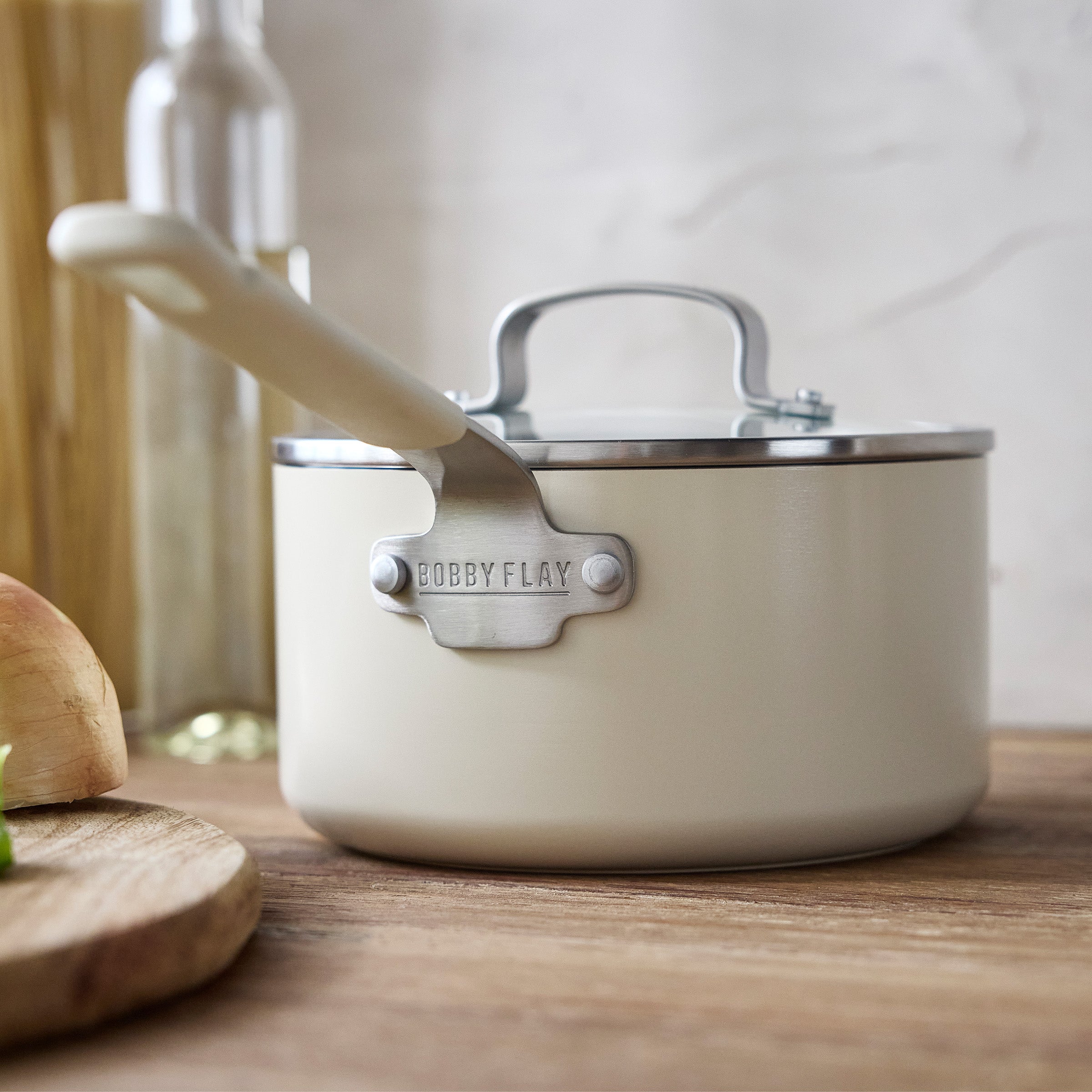 Bobby Flay by GreenPan Professional Ceramic Nonstick 1.6 Quart Saucepan with Lid - Cream | Healthy Cooking, Sauce Making, Pasta & Rice | Induction Compatible, Oven Safe to 600°F