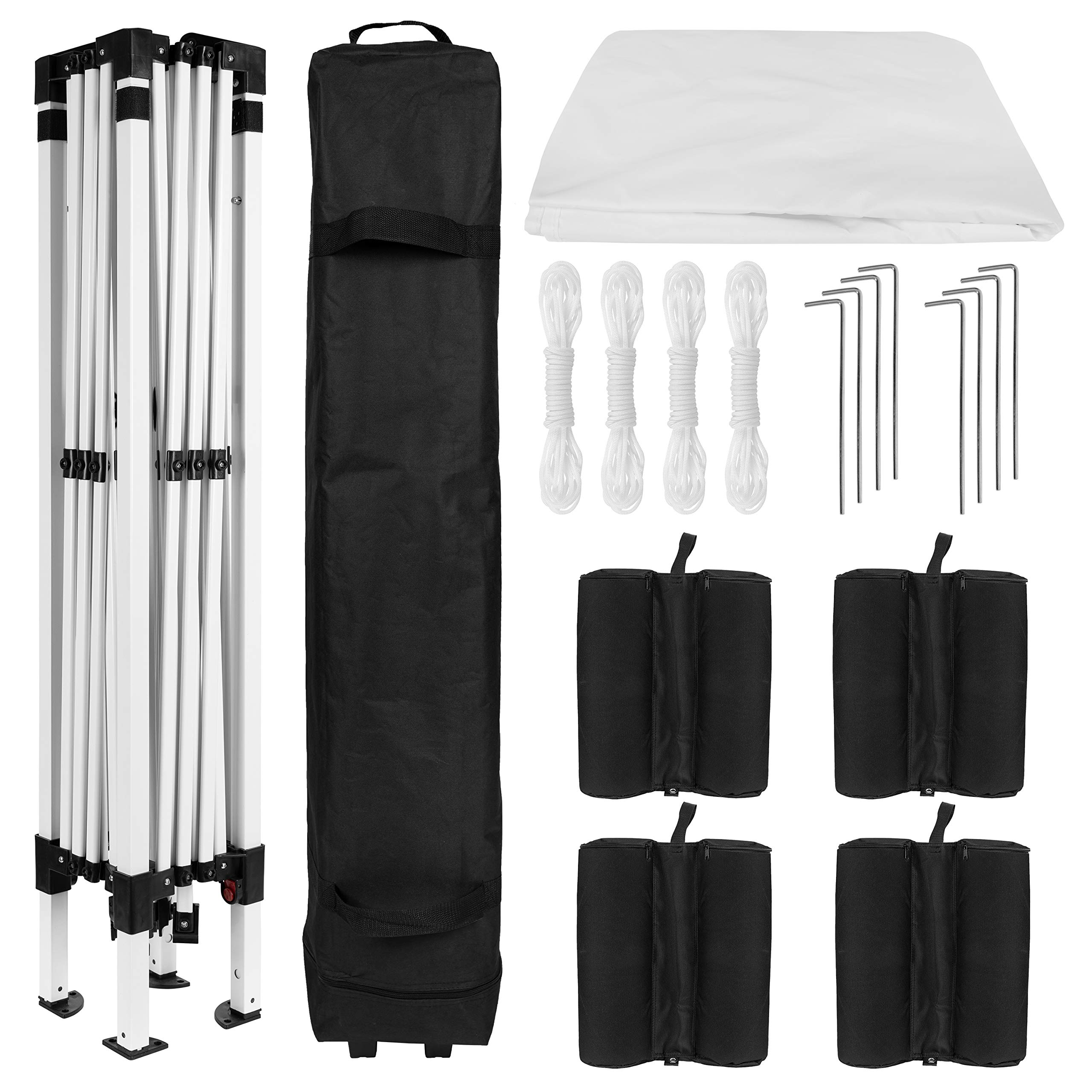10'x10' White Pop Up Canopy Tent with Straight Legs, Sandbags & Wheeled Carry Case - Perfect for Outdoor Events, Farmers Markets, Beach Parties & Camping