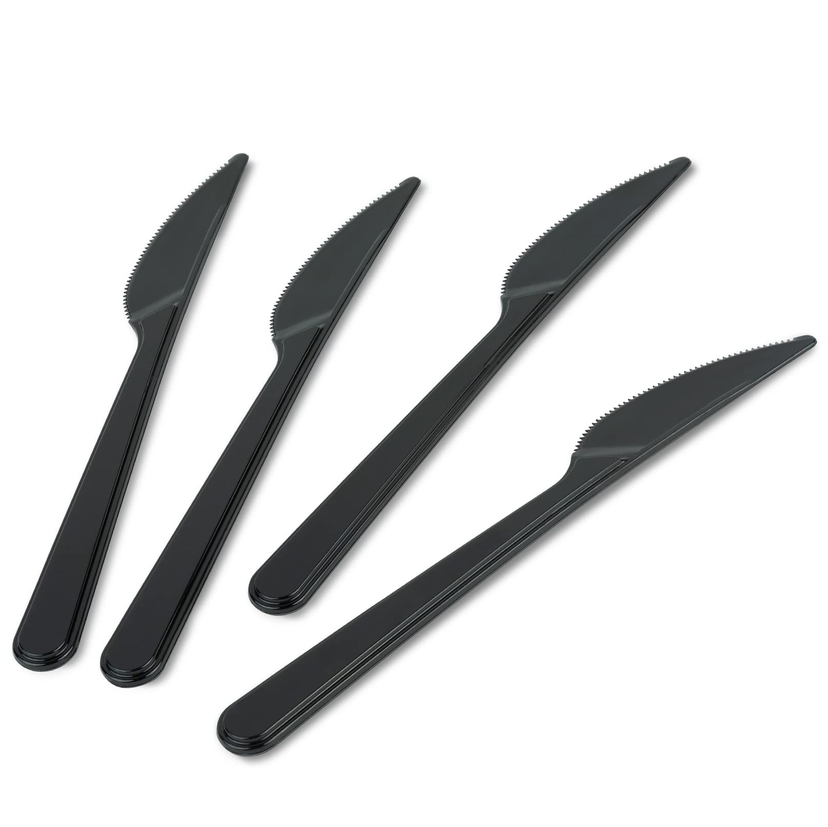 PLASTICPRO 200 Pack Heavy Duty Disposable Plastic Knives - Black Cutlery Set for Parties, Picnics, BBQs & Catering Events - BPA-Free Durable Plastic Utensils