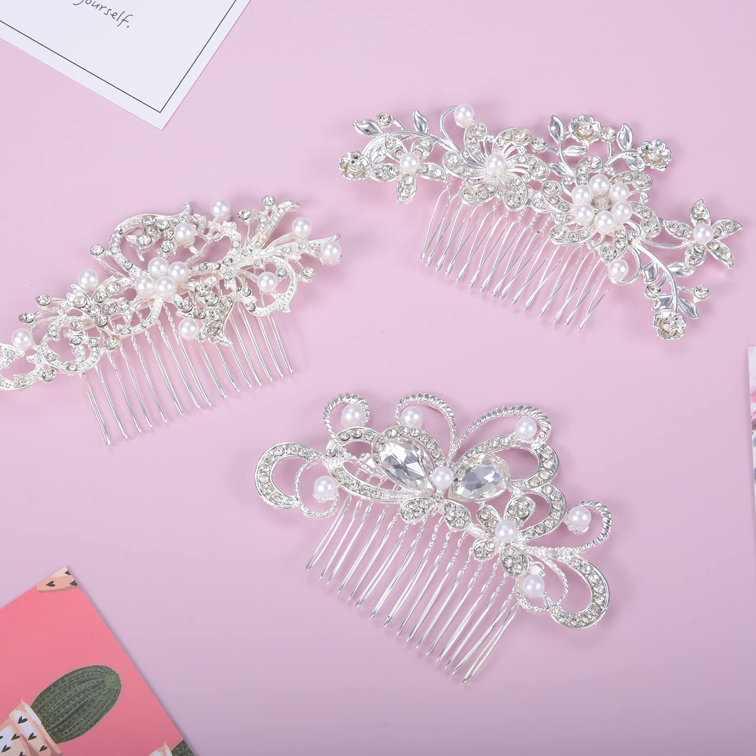 Euvoym 3-Piece Bridal Hair Clip Set - Pearl Flower Side Hair Combs & Wedding Headpiece for Women & Girls | Perfect for Bridal Showers, Weddings & Special Occasions