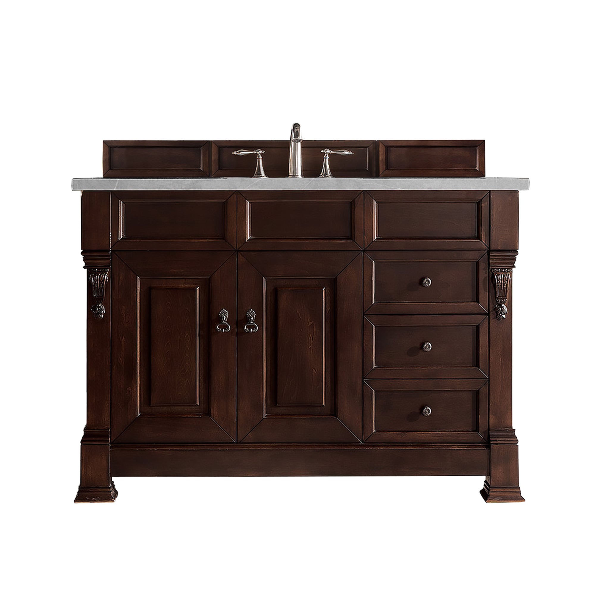 Brookfield 48 Inch Single Bathroom Vanity with Burnished Mahogany Finish & 3CM Eternal Serena Quartz Countertop - Perfect for Modern Master Bathrooms, Guest Baths, and Small Space Remodels