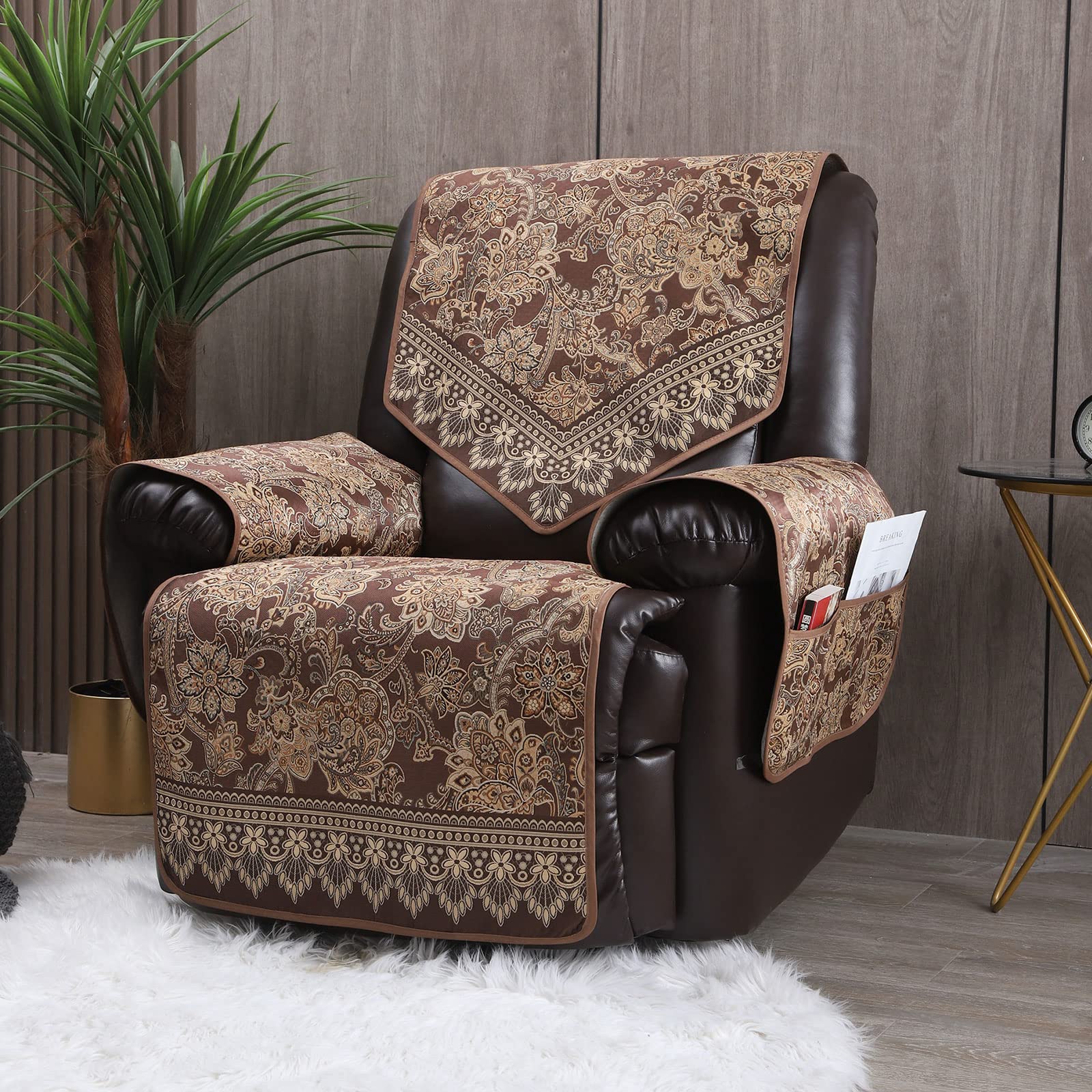 Non-Slip Waterproof Recliner Chair Covers - Large Furniture Protector for Leather & Electric Recliners, Living Room Sofa Cover, Pet-Friendly Dog Recliner Cover (Brown) - Perfect for Home Theater, Living Room & Pet Protection