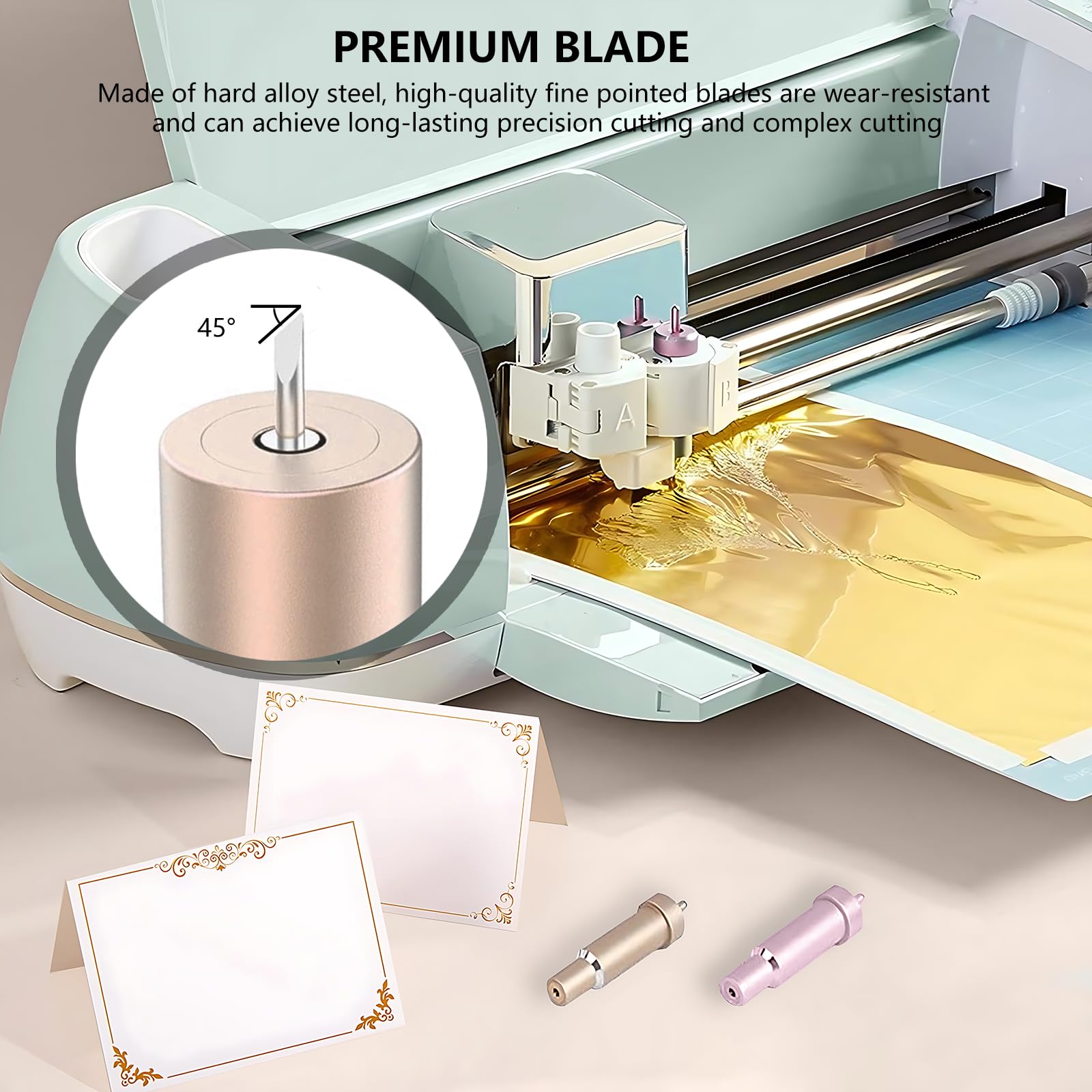 Premium Fine Point Blade Compatible with Cricut Maker 3/4/Maker/Explore 3/4/Explore Air 2/Air/One - Replacement Cutting Blade for Vinyl, Cardstock, Glitter Paper, Adhesive Foil & Vellum - Perfect for DIY Crafts, Scrapbooking & Home Decor Projects (Gold)
