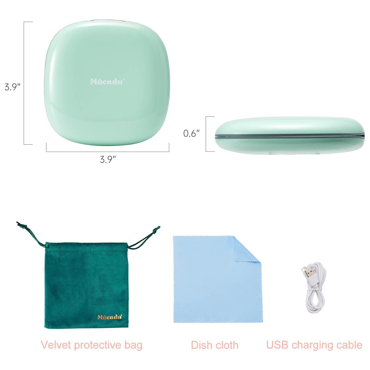 Mocado 4-Inch Compact LED Travel Makeup Mirror - 1X/10X Magnification with Dimmable Dual-Sided Lighting, USB Rechargeable Portable Mirror for Purse, Pocket & Travel | Perfect for Home, Office, Hotel & On-the-Go Makeup (Powdery Green)