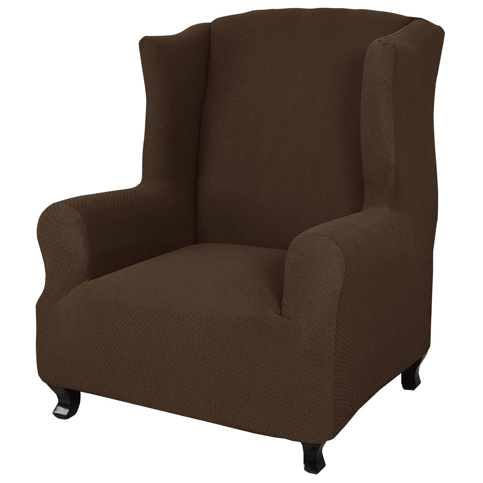 1 Piece Stretch Wing Chair Slipcover - Jacquard Wingback Chair Cover, Non-Slip Elastic Armchair Slipcover, Removable Washable Furniture Protector (Deep Coffee) - Perfect for Living Room, Bedroom & Office Decor