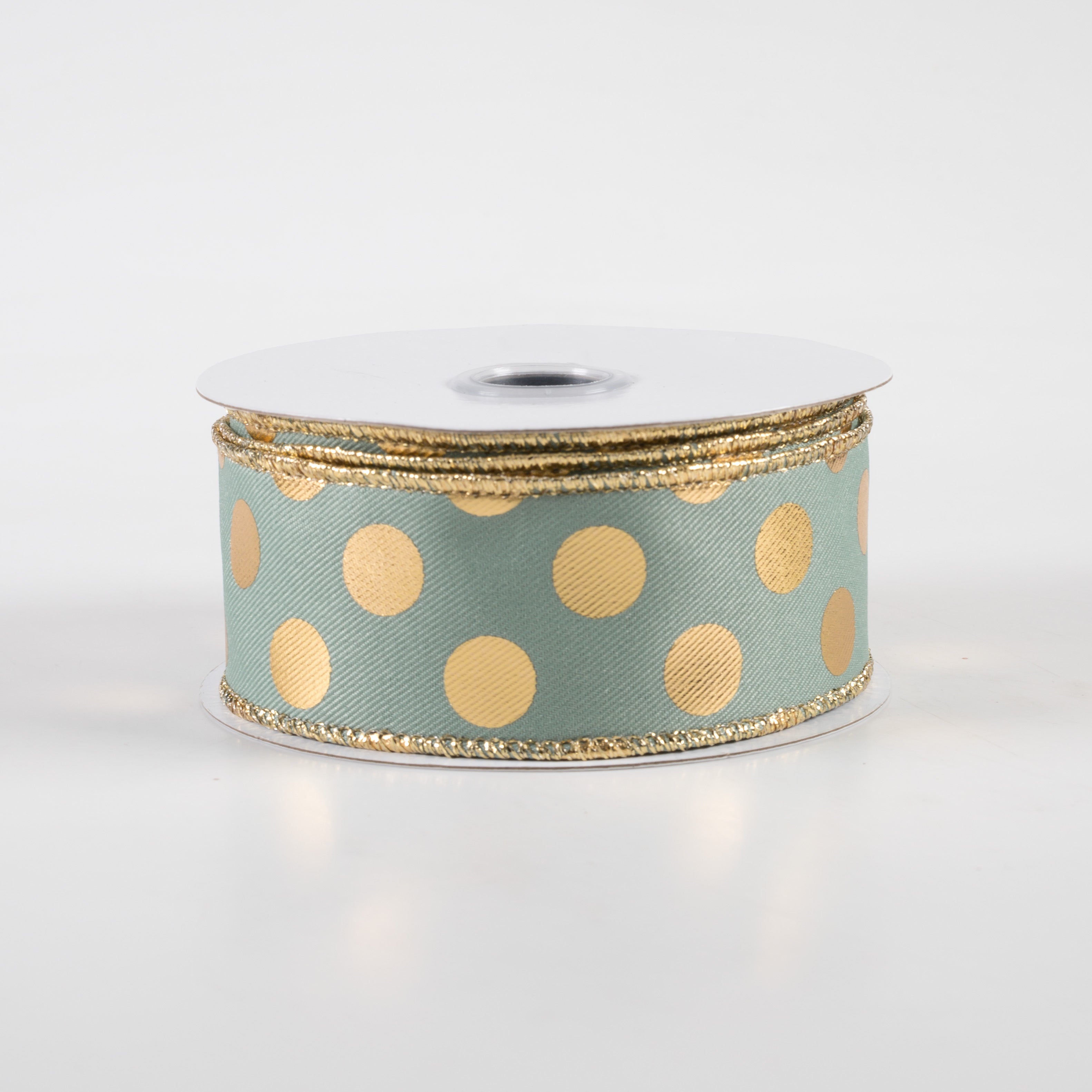 1.5 Inch Metallic Polka Dot Ribbon - Sage Green & Gold Decorative Ribbon (10 Yards) for Gift Wrapping, Crafts, Wedding Decorations and DIY Projects
