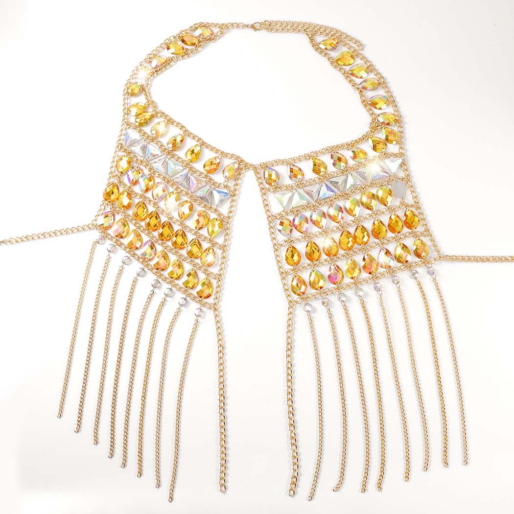 Gold Rhinestone Body Chain for Women - Sexy Bra Top Jewelry for Rave, Bikini, Nightclub & Festival Outfits | Elegant Belly Dance & Party Accessory
