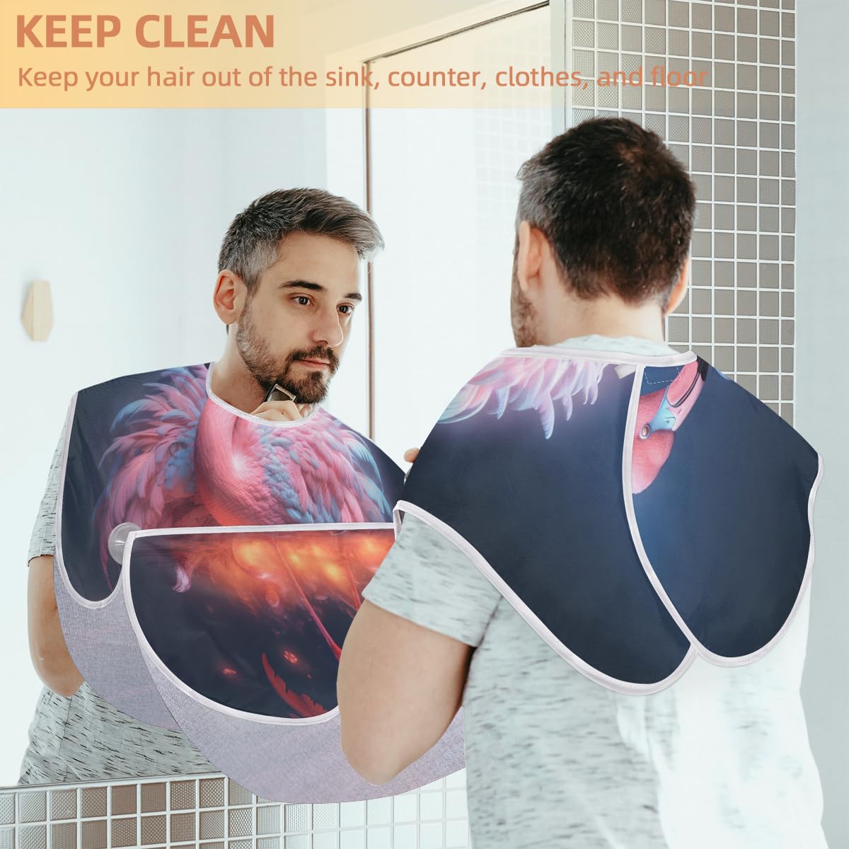 Stylish Flamingo Beard Shaving Bib for Men & Women - Waterproof Hair Dye Apron, Makeup Cape & Barber Accessory - Perfect for Home Grooming, Salon Use & Sink Hair Cleanup (Great Gift for Barbers & Stylists)