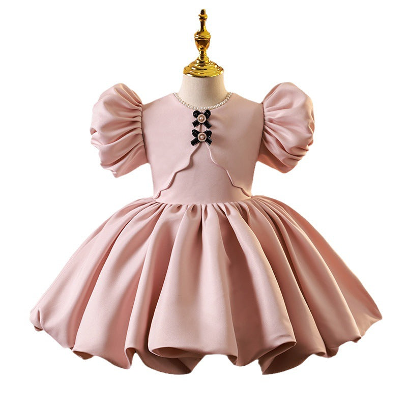 Baby Girl Puff Sleeve Birthday Princess Dress - Elegant Party Gown for Toddlers & Infants - Perfect for Birthday Celebrations, Photo Shoots & Special Occasions