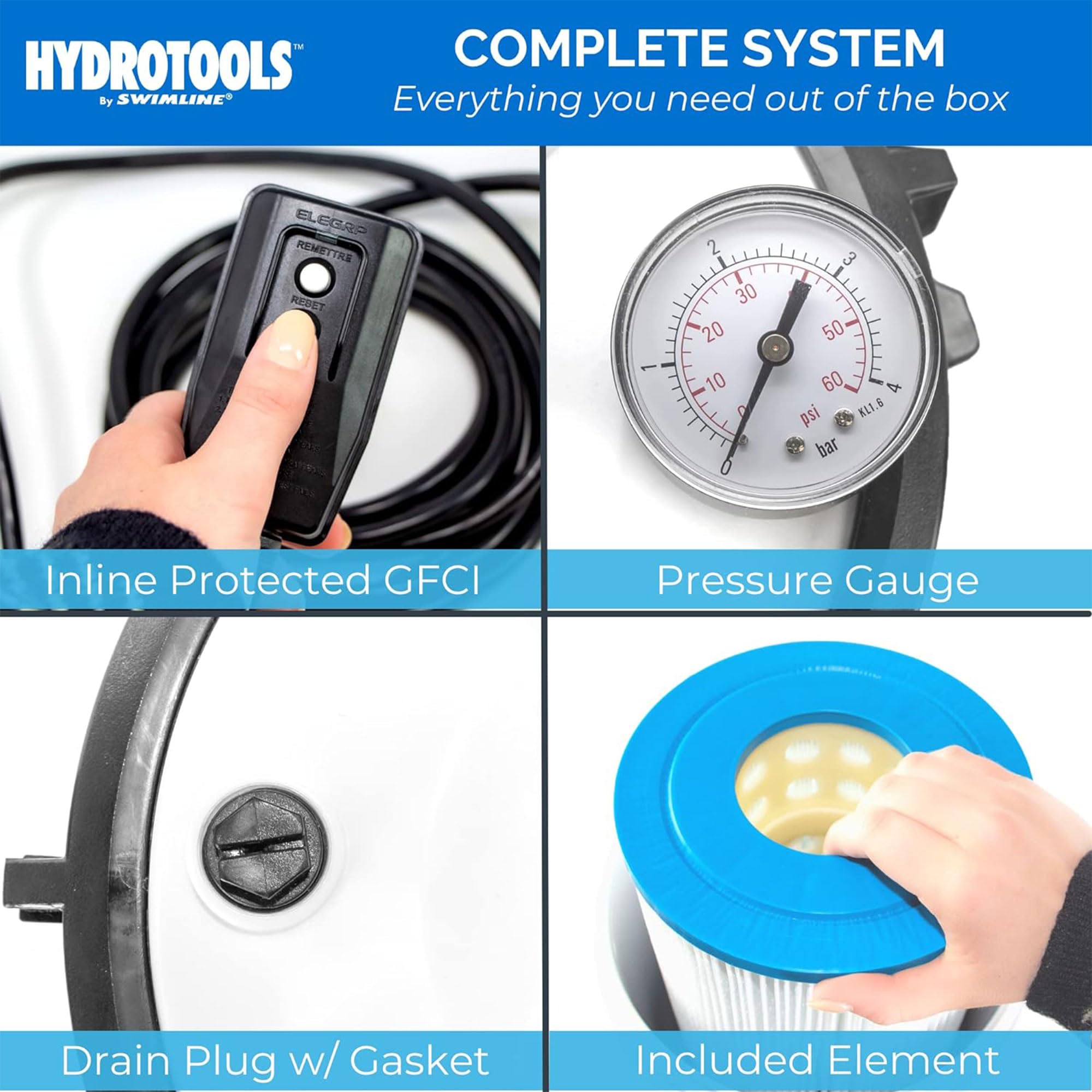 SWIMLINE HYDROTOOLS Above-Ground Pool Cartridge Filter System with 0.25 HP Pump | 25 Sq Ft Filtration Area | Ideal for Pools up to 5500 Gallons | Perfect for Backyard Swimming Pools & Summer Water Maintenance