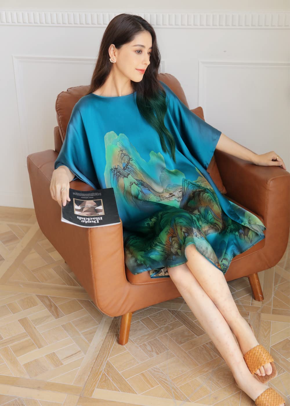 Luxury 100% Pure Silk Pajama Set for Women - Floral Print Silk Kimono Robe with Doll Sleeves - Elegant Sleepwear & Loungewear for Spa Days, Bridal Showers, and Relaxing Evenings at Home