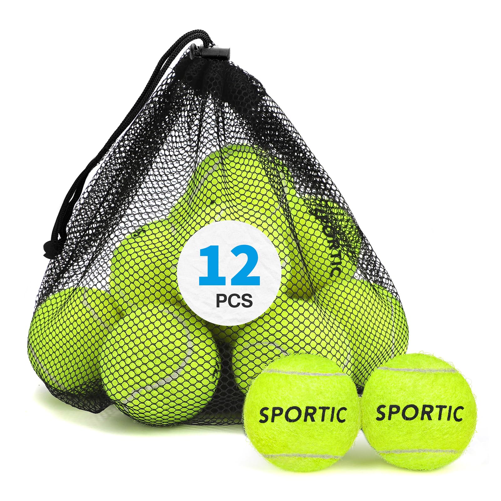 SPORTIC Pressurized Tennis Balls - 3/4/12/36 Pack Duty Felt High Bounce Training Balls with Mesh Bag | Perfect for Beginners, Tennis Practice & Dog Play | Indoor/Outdoor Court & Backyard Use