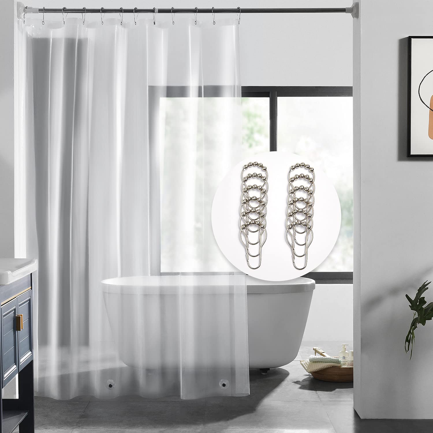 LOVTEX Clear Magnetic Shower Curtain Liner - Waterproof Plastic Bathroom Shower Curtain 72x84 Inches - Lightweight & Durable with 12 Hooks (4G Clear, 1PC) - Perfect for Bathrooms, Hotels, Dorms & RVs