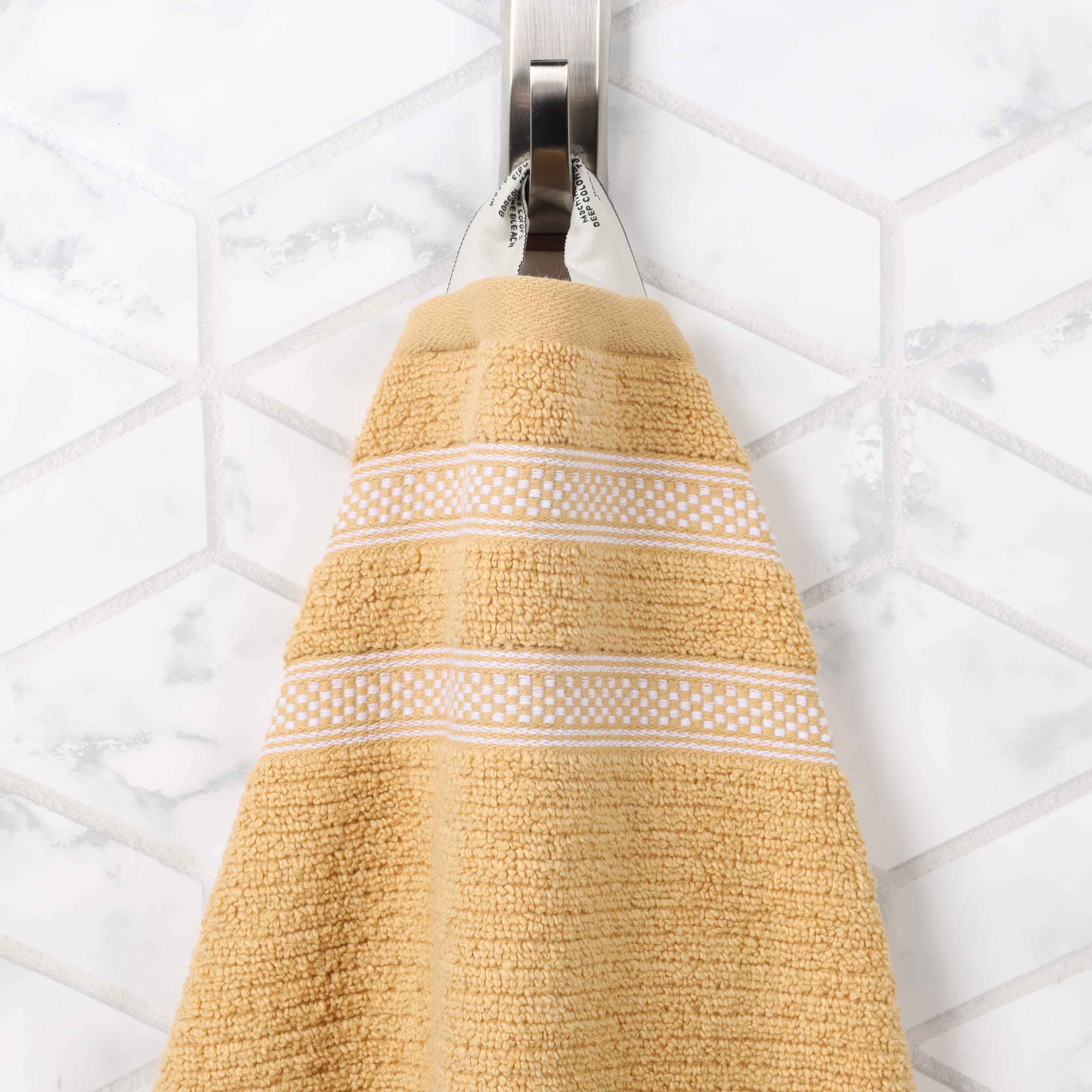 12-Pack Zero Twist Cotton Ribbed Geometric Border Plush Face Towels | Ultra Soft Bath & Hand Towels for Spa, Gym, Travel & Home Use