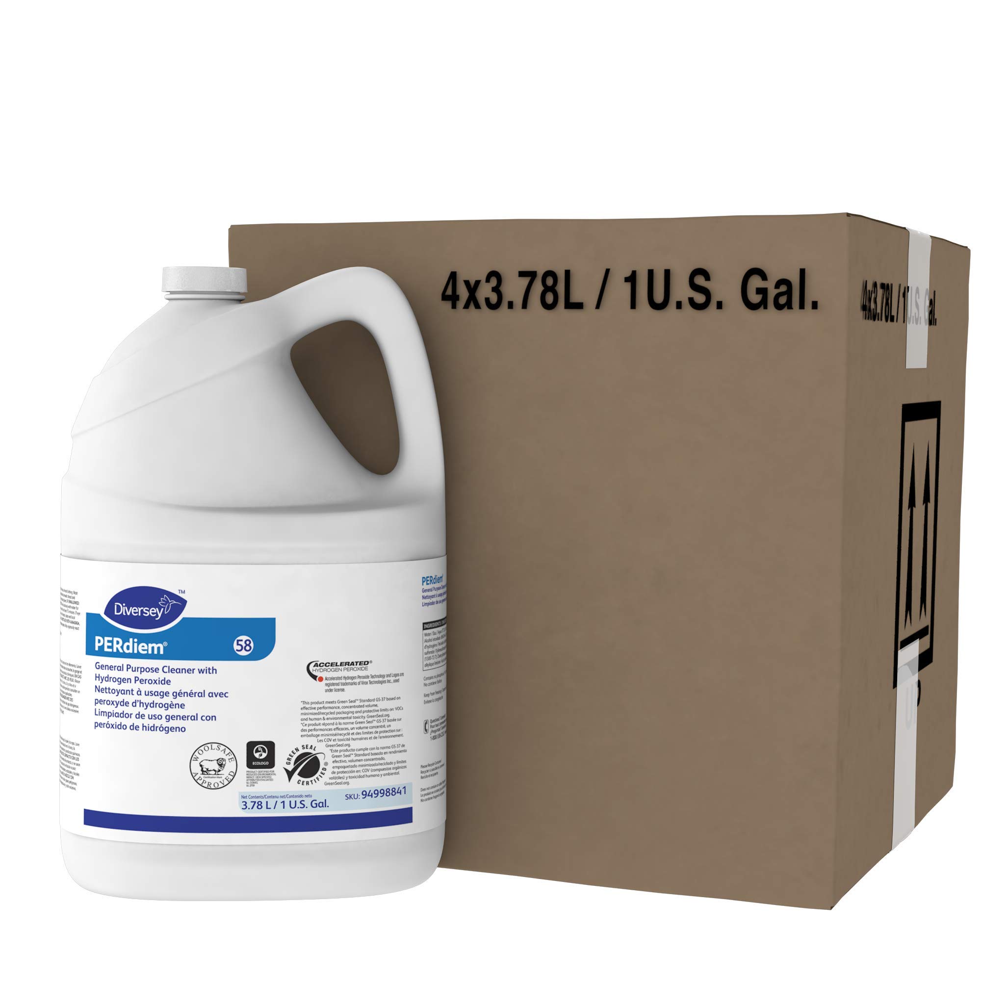 Diversey 94998841 PERdiem General Purpose Cleaner with Hydrogen Peroxide - Concentrated Floor, Bathroom & Hard Surface Cleaner, 1-Gallon (Pack of 4) | Ideal for Hospitals, Schools & Commercial Cleaning