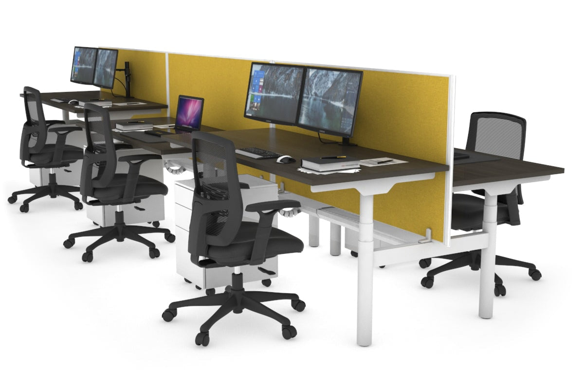 Flexi Premium Height Adjustable 6-Person H Bench Workstation - White Frame [1600L x 700W] - Ideal for Office, Coworking Spaces & Collaborative Work Environments