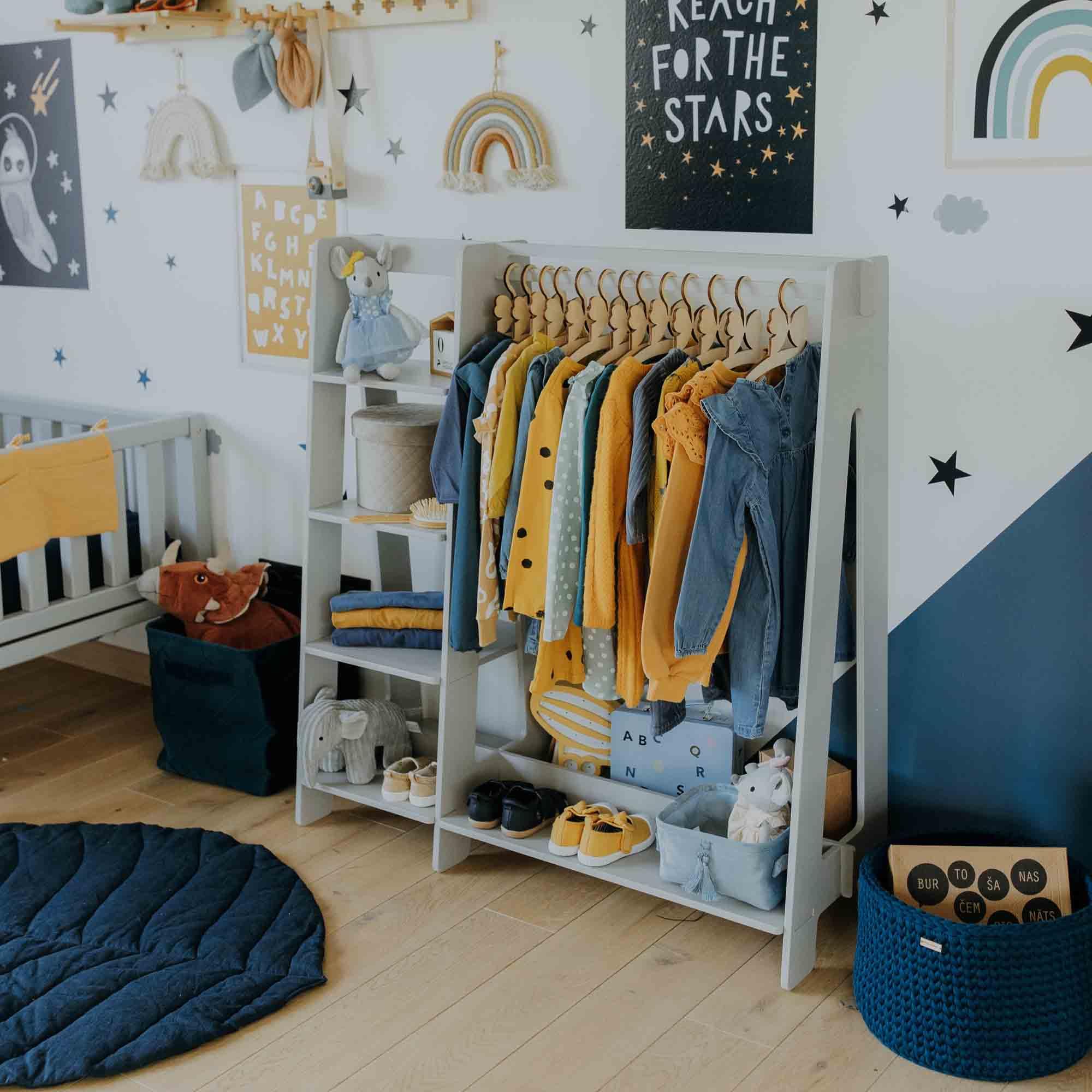 Montessori Kids Clothes Rack - Adjustable Toddler Wardrobe for Dress-Up & Playroom Organization - Perfect for Home, Daycare & Retail Display - Sturdy Wooden Hanger for Children's Clothing Storage
