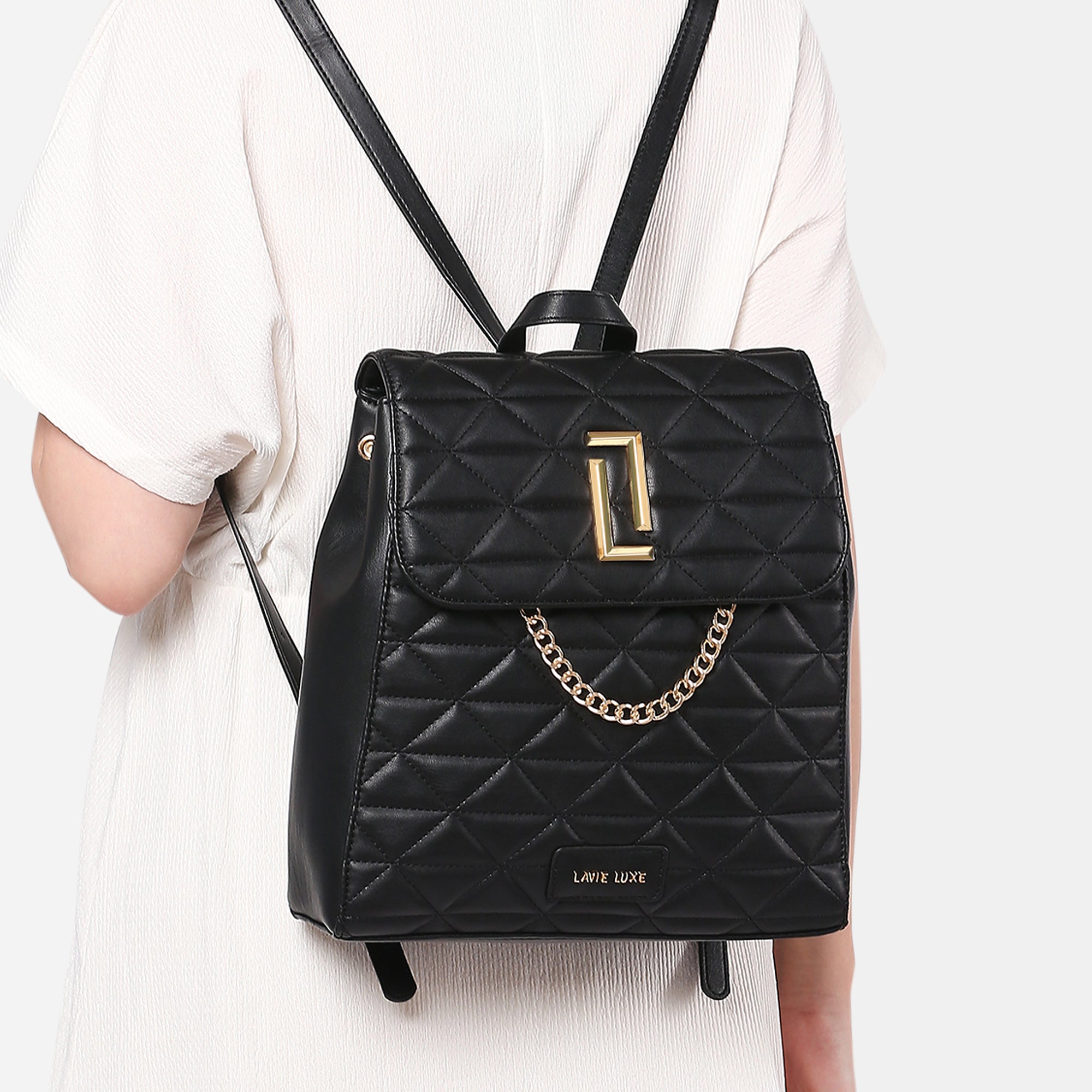 Lavie Luxe Black Medium Backpack for Women & Girls - Stylish School, Travel & Everyday Use | Durable & Comfortable Design