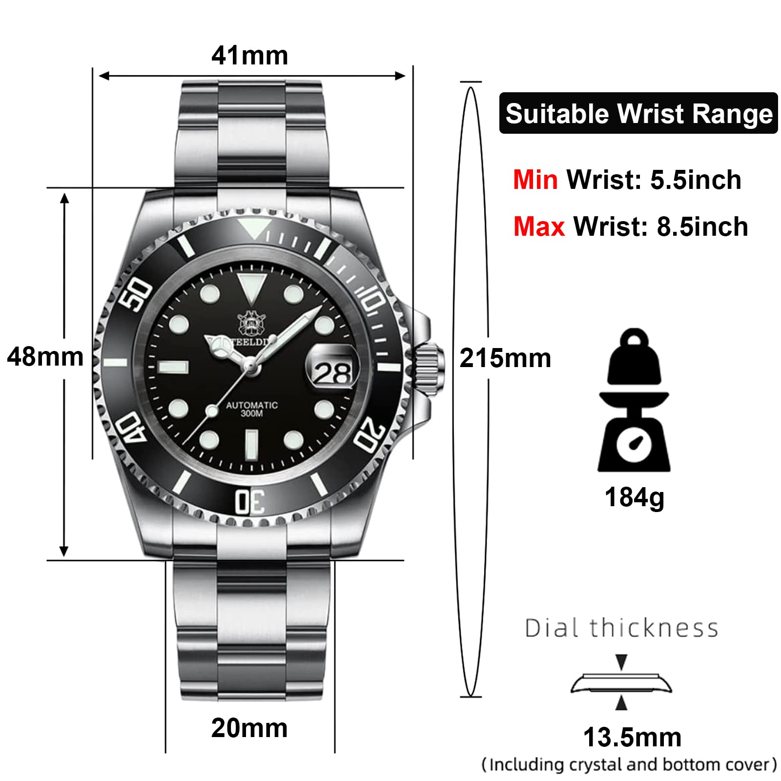 Steeldive Men's Automatic Diving Watch SD1953 - Stainless Steel Case, NH35 Movement, 300m Water Resistance - Perfect for Scuba Diving, Swimming & Outdoor Adventures