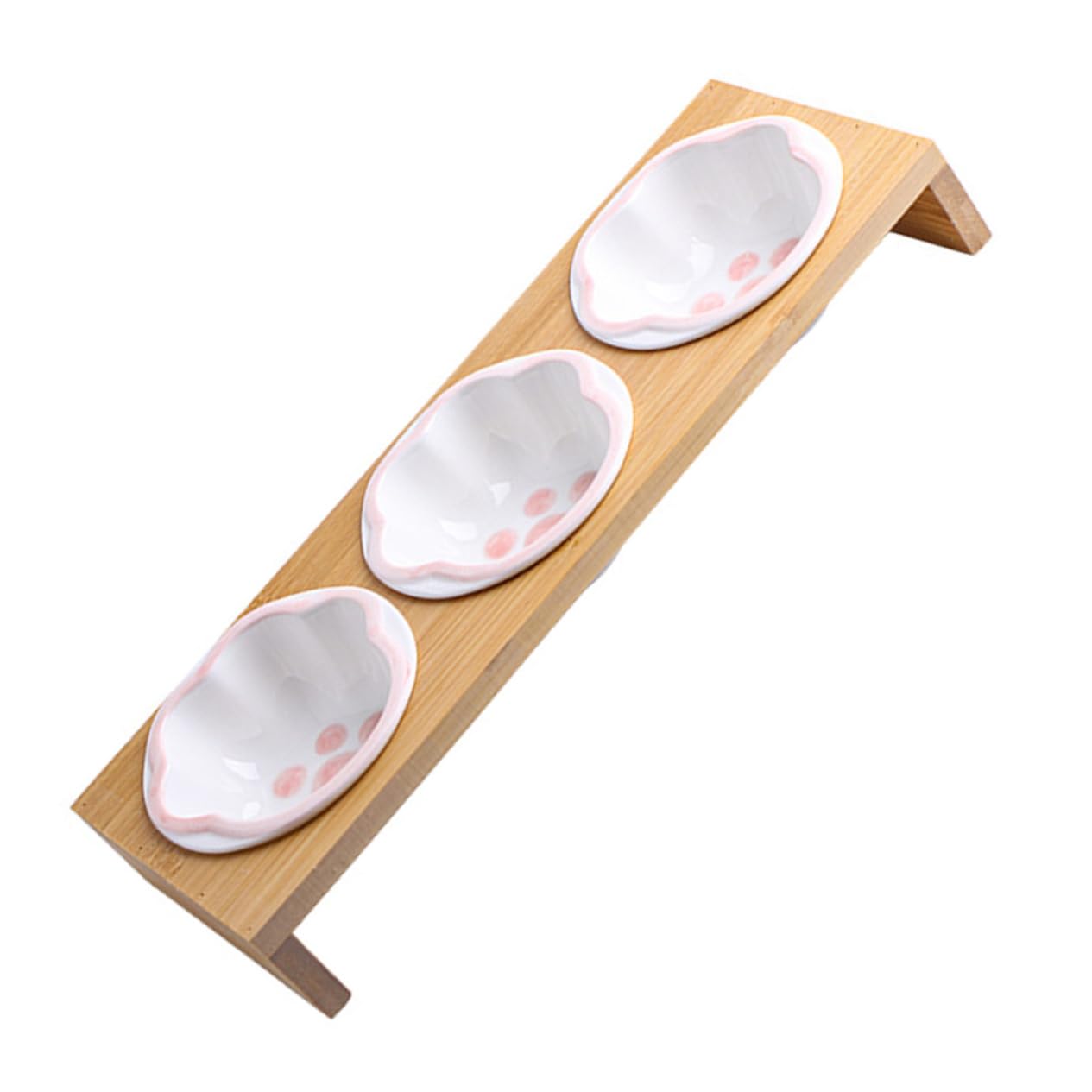 BUGUUYO Elevated Cat & Dog Bowls Set - Bamboo Stand with Ceramic Food & Water Dishes for Pets, Non-Slip Tilted Design - Perfect for Small Dogs, Kittens & Senior Pets at Home