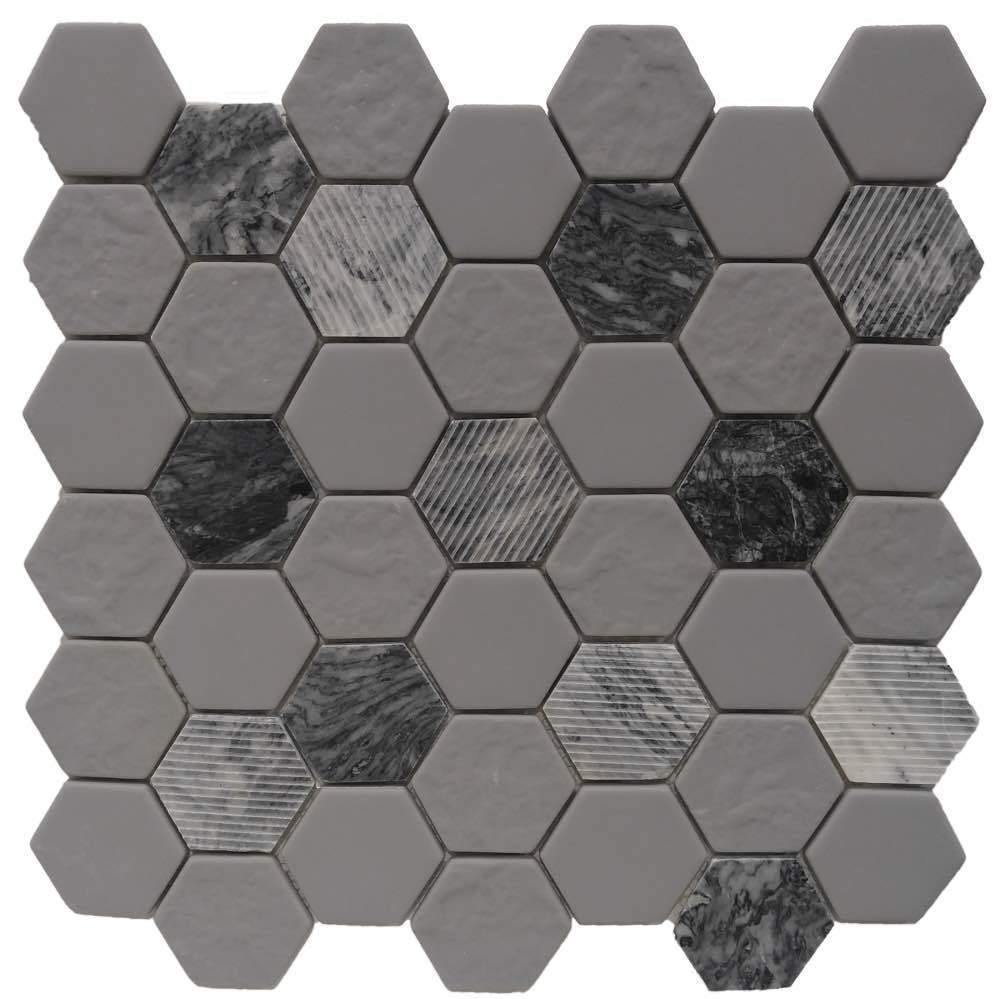 Hexagon Mosaic Tile - Natural Stone Gray Peel and Stick Backsplash for Kitchen, Bathroom & Shower Wall Decor