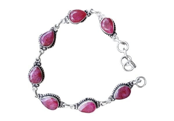 Handmade 92.5% Sterling Silver Ruby Bracelet | Bohemian Adjustable Jewelry for Women | Perfect Bridesmaid Gift, Valentine's Day Present & Mermaid-Themed Jewelry | Ideal for Weddings, Date Nights & Special Occasions