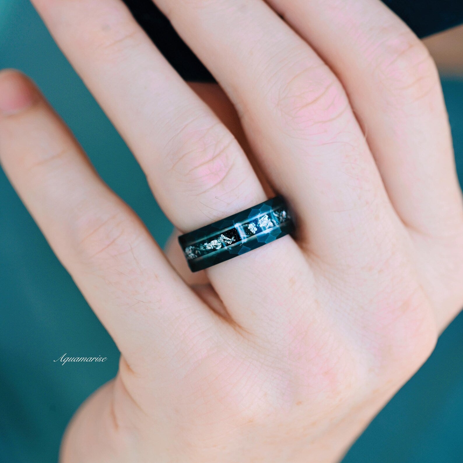 **Herkimer Diamond & Meteorite Couples Ring – Galaxy Salt & Pepper Wedding Band for Men & Women – Perfect for Anniversaries, Engagements & Unique Gifts**
