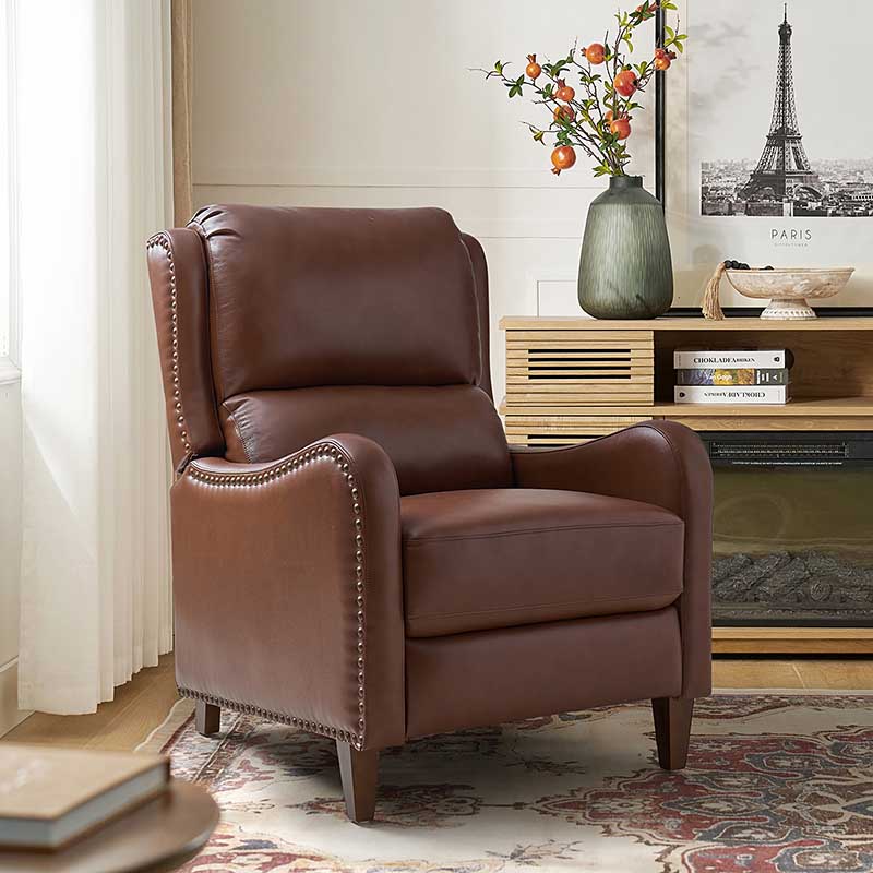 Deliat Genuine Leather Recliner Chair - Premium Comfort for Living Room, Home Theater & Office - Adjustable Footrest & Lumbar Support - Brown PU Leather Sofa for Relaxation & Entertainment