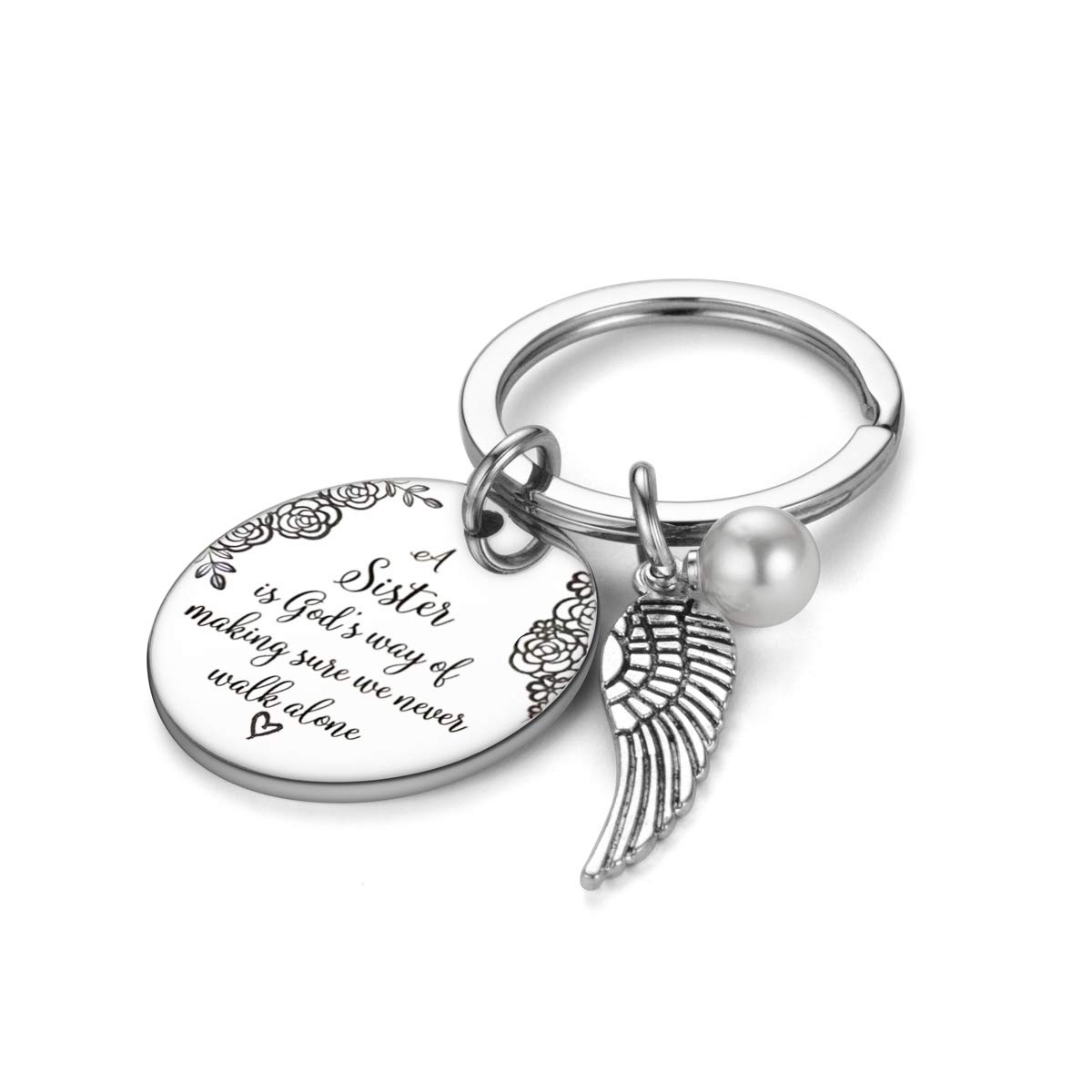 UOIPENGYI Sister Keychain - Best Friend Gift for Sisters, Inspirational Quote 'A Sister is God's Way of Making Sure We Never Walk Alone' - Perfect for Birthdays, Christmas & Everyday Carry