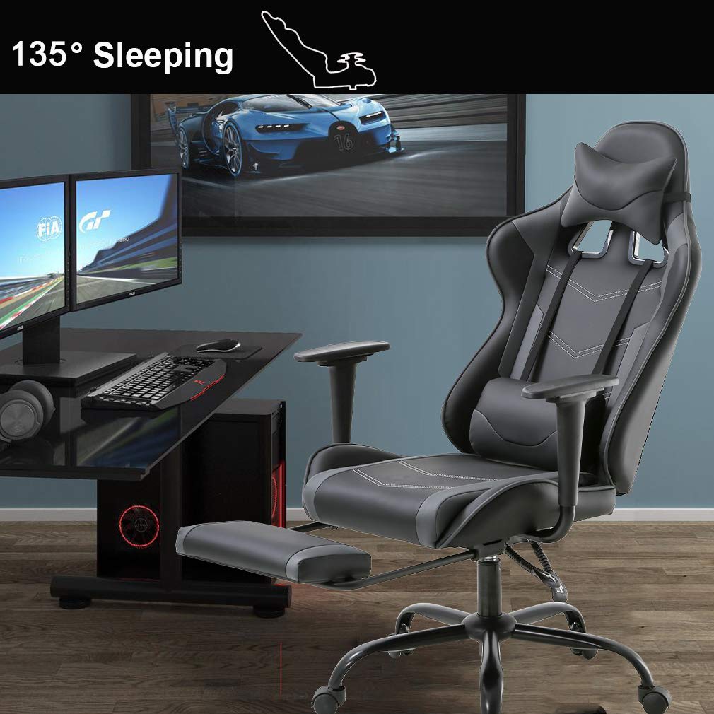 Ergonomic High-Back Office Chair - PU Leather Executive Desk Chair with Lumbar Support & Swivel Base - Perfect for Home Office, Gaming & Computer Work (Grey)