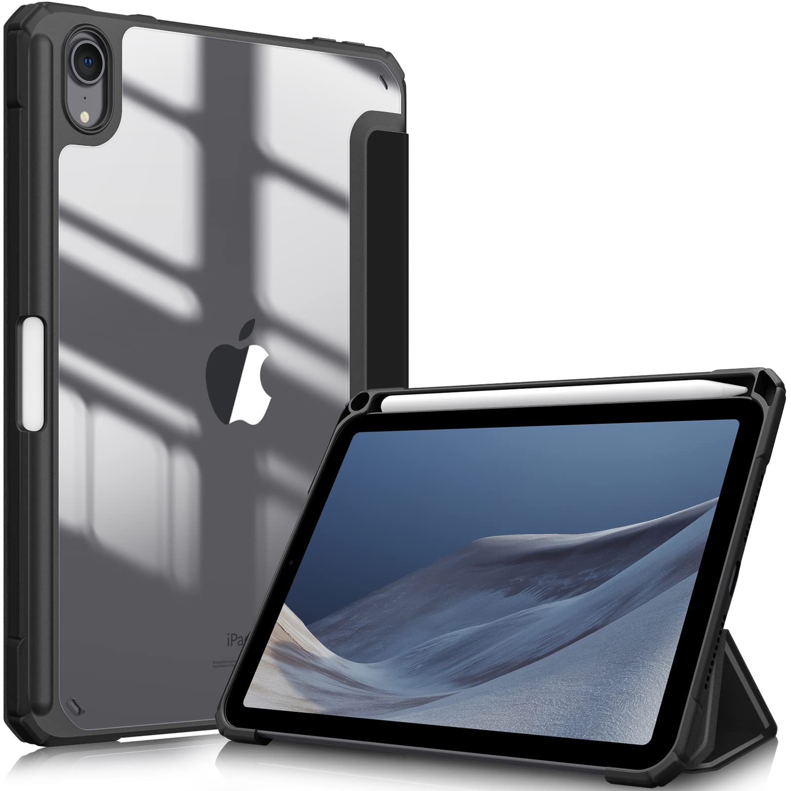 Fintie Hybrid Slim Case for iPad Mini 7 (2024) & iPad Mini 6 - Shockproof Clear Transparent Back Cover with Built-in Apple Pencil Holder - Perfect for Work, Travel, and Home Use