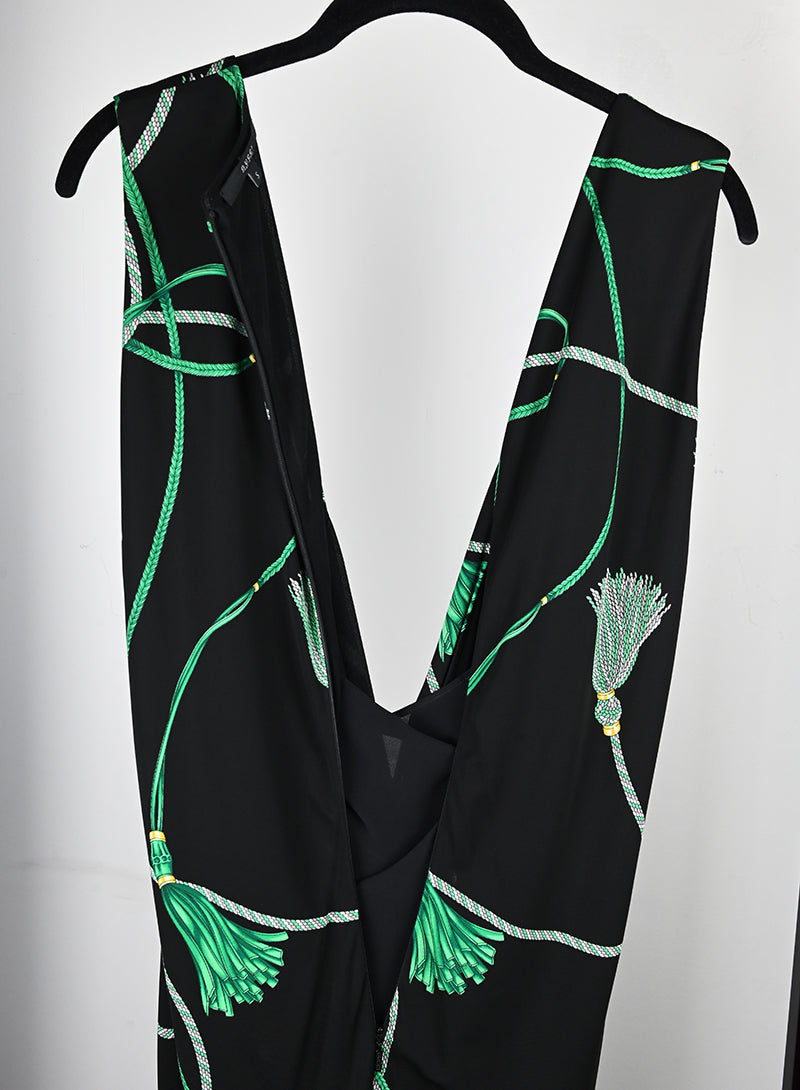 Gucci Black Dress with Green Fantasy Print - Size S | Elegant Evening Wear for Women's Parties & Special Occasions