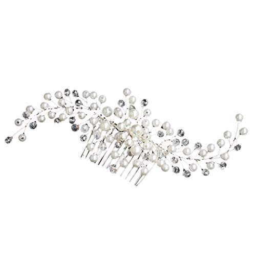 Pearl Comb Hair Accessory for Brides - Crystal Wedding Hair Comb with Pearl Embellishments for Bridal Hairstyles (White, One Size) - Perfect for Weddings, Prom, and Formal Events