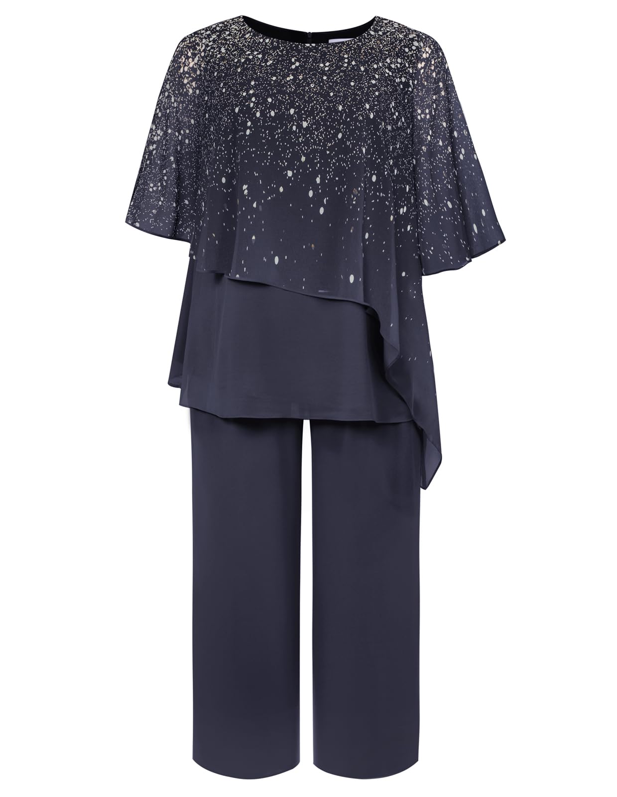 Hanna Nikole 2024 Plus Size Mother of Bride Pant Suits 2 Piece Set - Ruffle Layers Chiffon Outfit with Gradient Print for Wedding Guest, Special Occasions & Formal Events