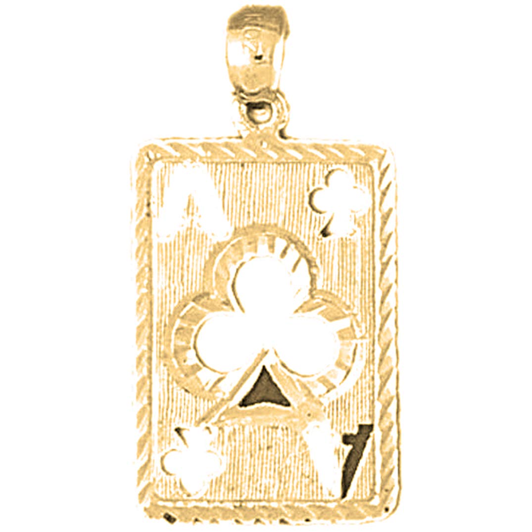 14K Yellow Gold Playing Cards Ace of Clubs Pendant Necklace - 30mm Elegant Jewelry for Women, Perfect Gift for Poker Lovers & Casino Enthusiasts